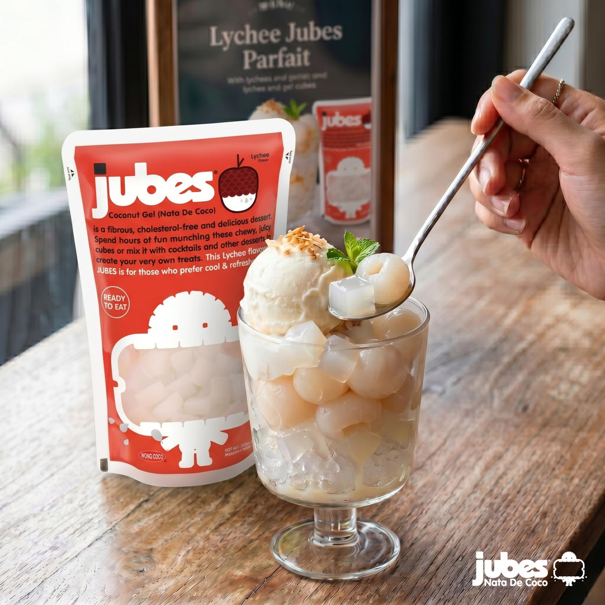Jubes Lychee Nata de Coco Jelly Cubes – Pack of 6 (12.7 oz) for Boba Tea & Desserts