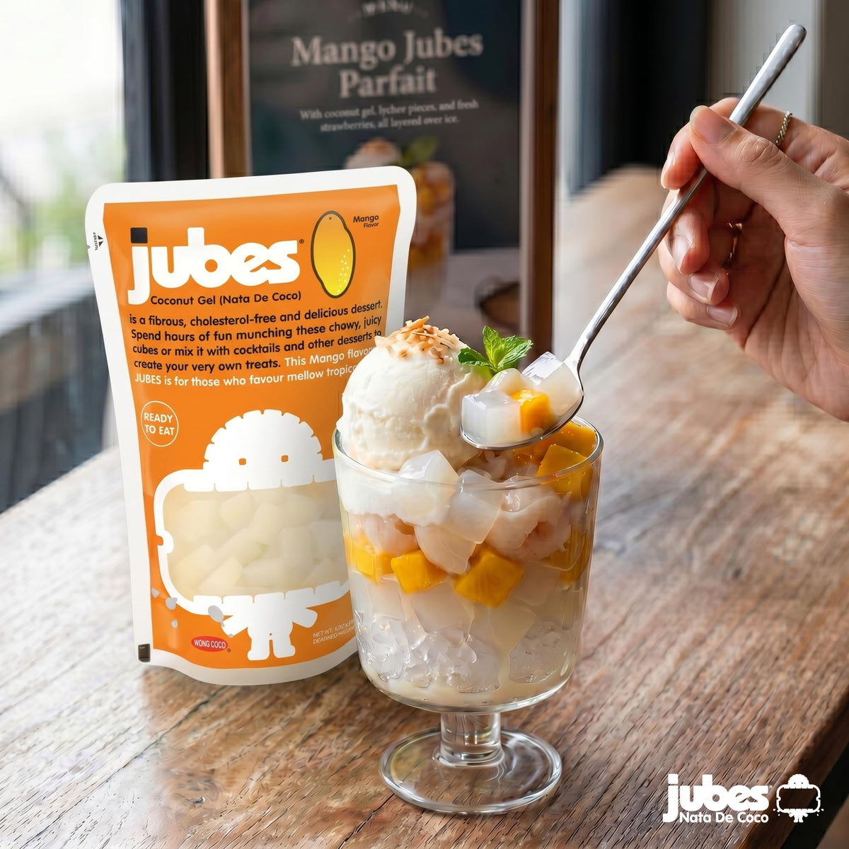 Jubes Mango Nata De Coco Jelly Cubes – Mango Coconut Jelly for Bubble Tea & Desserts (Pack of 6, 12.7 oz)