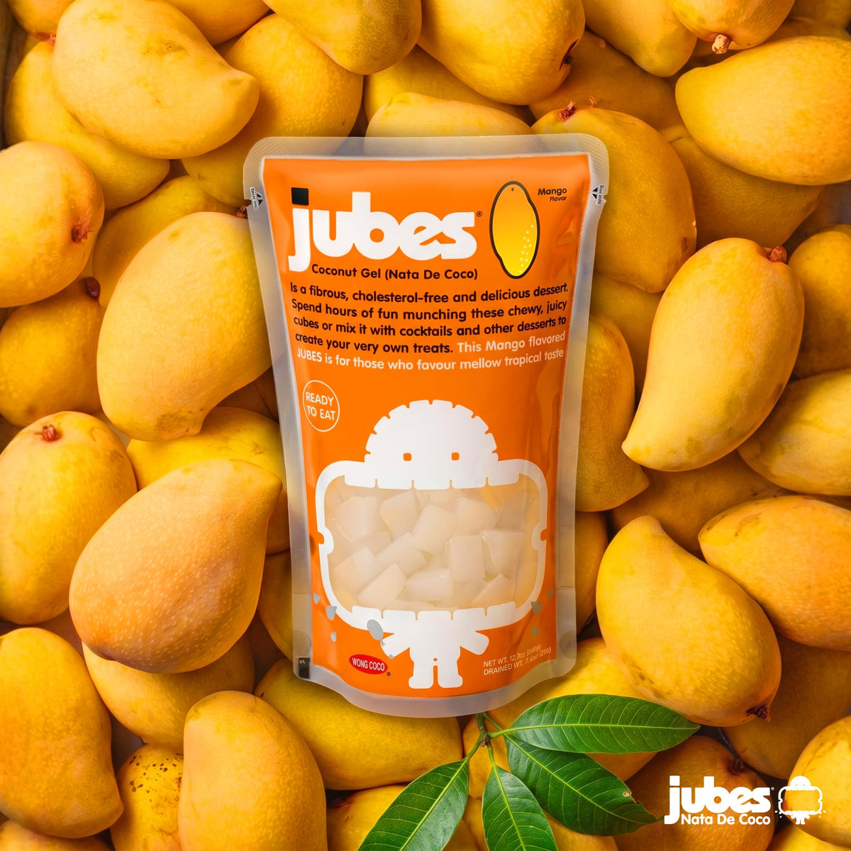 Jubes Mango Nata De Coco Jelly Cubes – Mango Coconut Jelly for Bubble Tea & Desserts (Pack of 6, 12.7 oz)