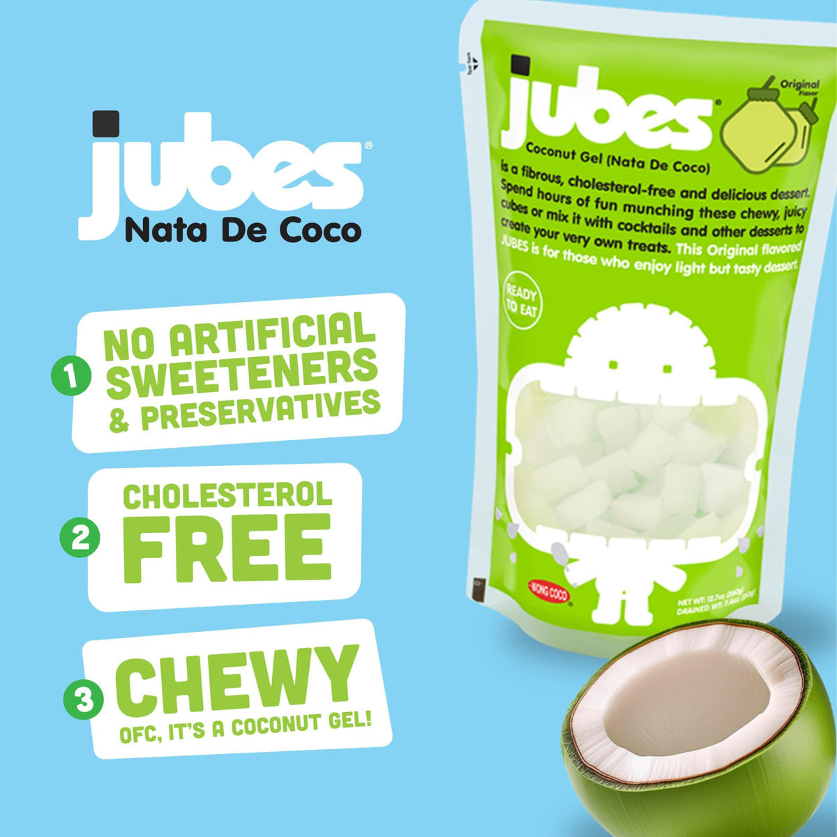 Jubes Mango Nata De Coco Jelly Cubes – Mango Coconut Jelly for Bubble Tea & Desserts (Pack of 6, 12.7 oz)