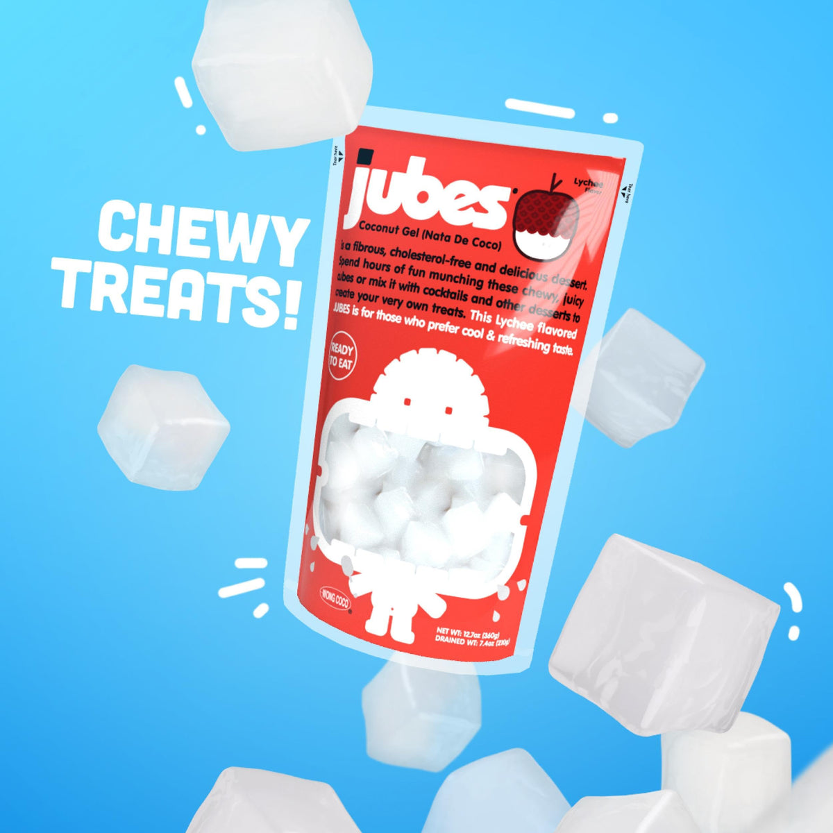Jubes Mango Nata De Coco Jelly Cubes – Mango Coconut Jelly for Bubble Tea & Desserts (Pack of 6, 12.7 oz)