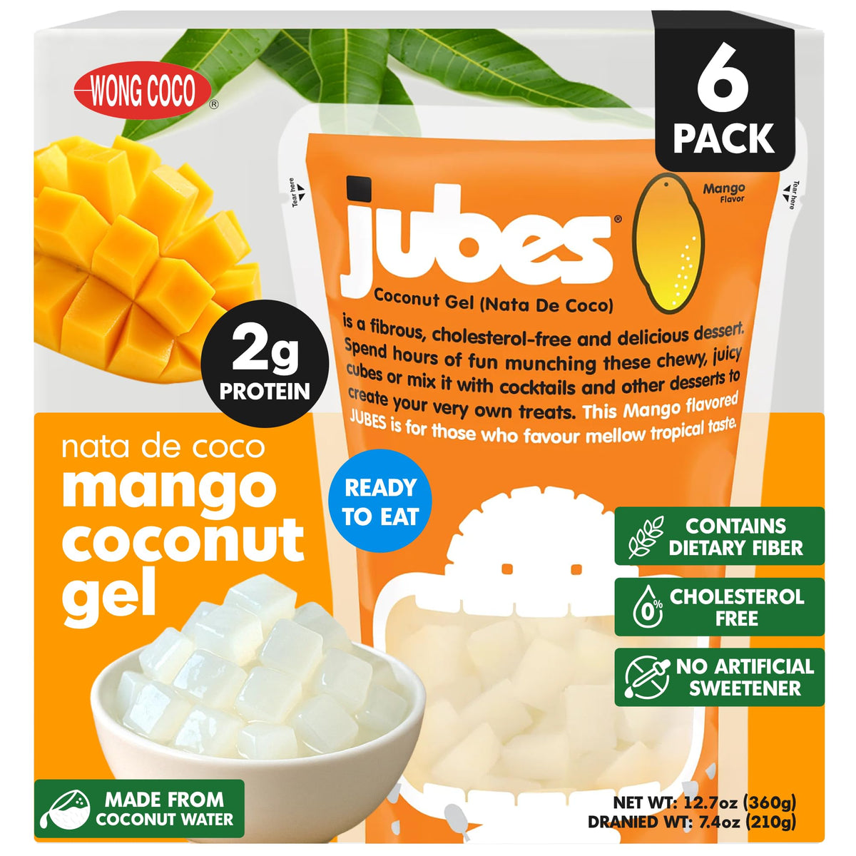 Jubes Mango Nata De Coco Jelly Cubes – Mango Coconut Jelly for Bubble Tea & Desserts (Pack of 6, 12.7 oz)