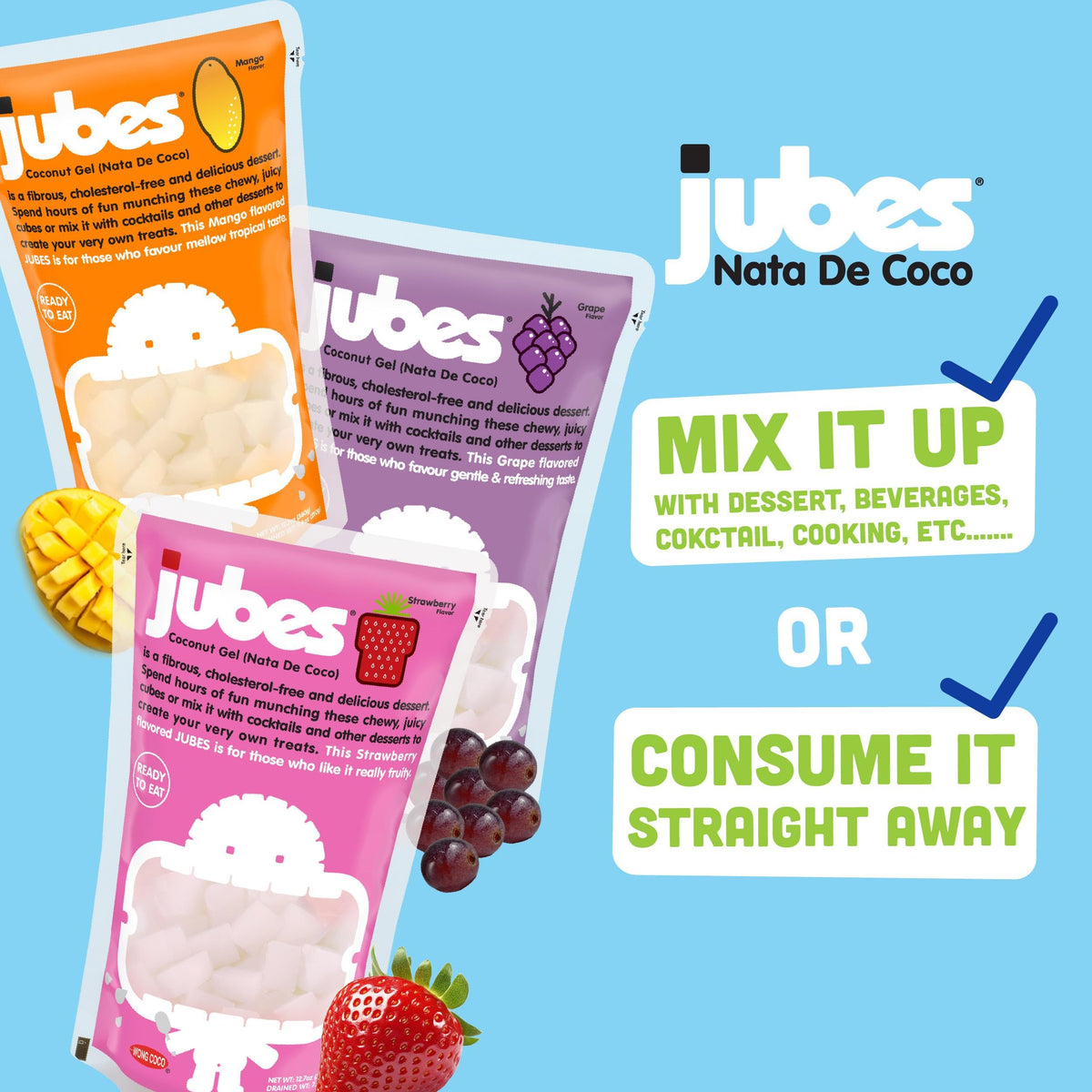 Jubes Mango Nata De Coco Jelly Cubes – Mango Coconut Jelly for Bubble Tea & Desserts (Pack of 6, 12.7 oz)