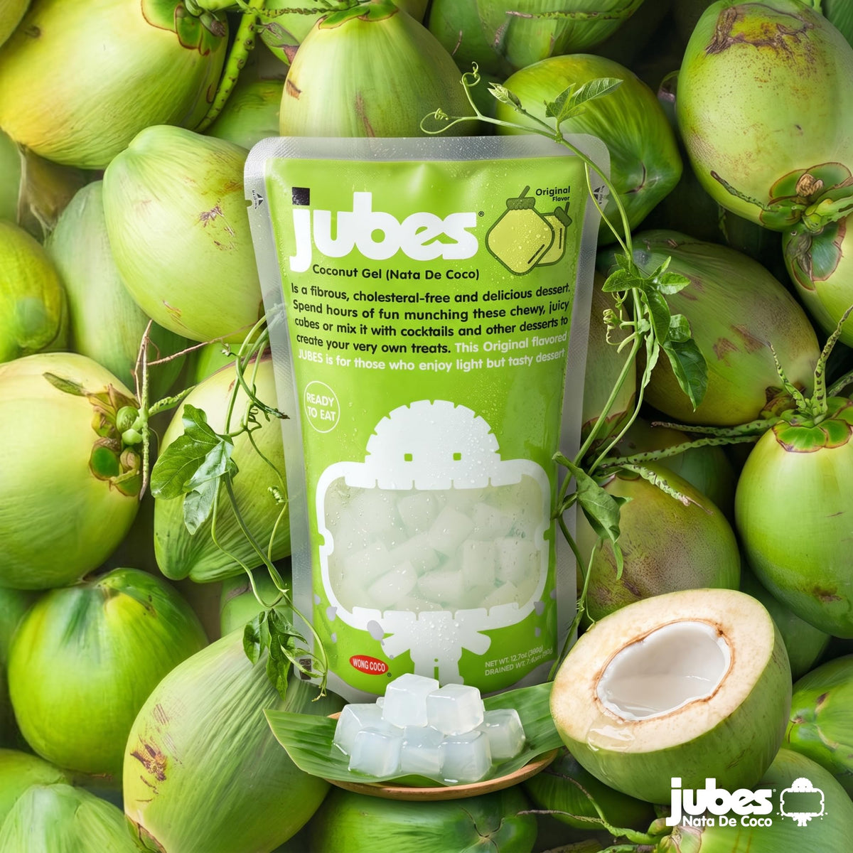 Jubes Pandan Nata De Coco Jelly Cubes (12.7 oz, Pack of 6) – Pandan Coconut Jelly for Boba & Desserts
