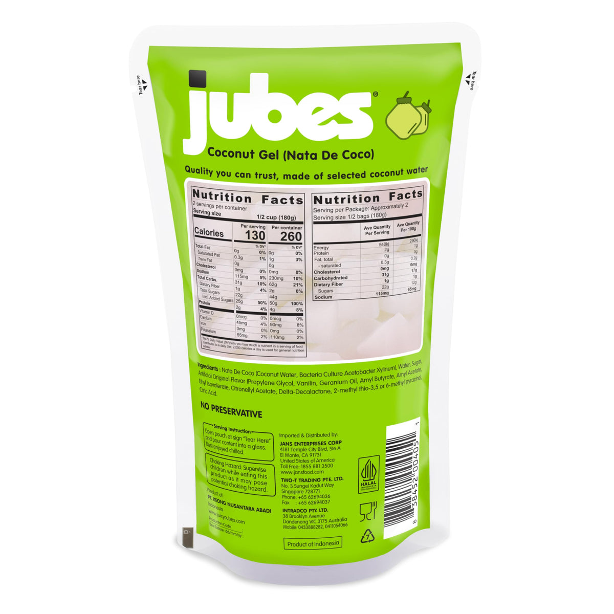 Jubes Pandan Nata De Coco Jelly Cubes (12.7 oz, Pack of 6) – Pandan Coconut Jelly for Boba & Desserts