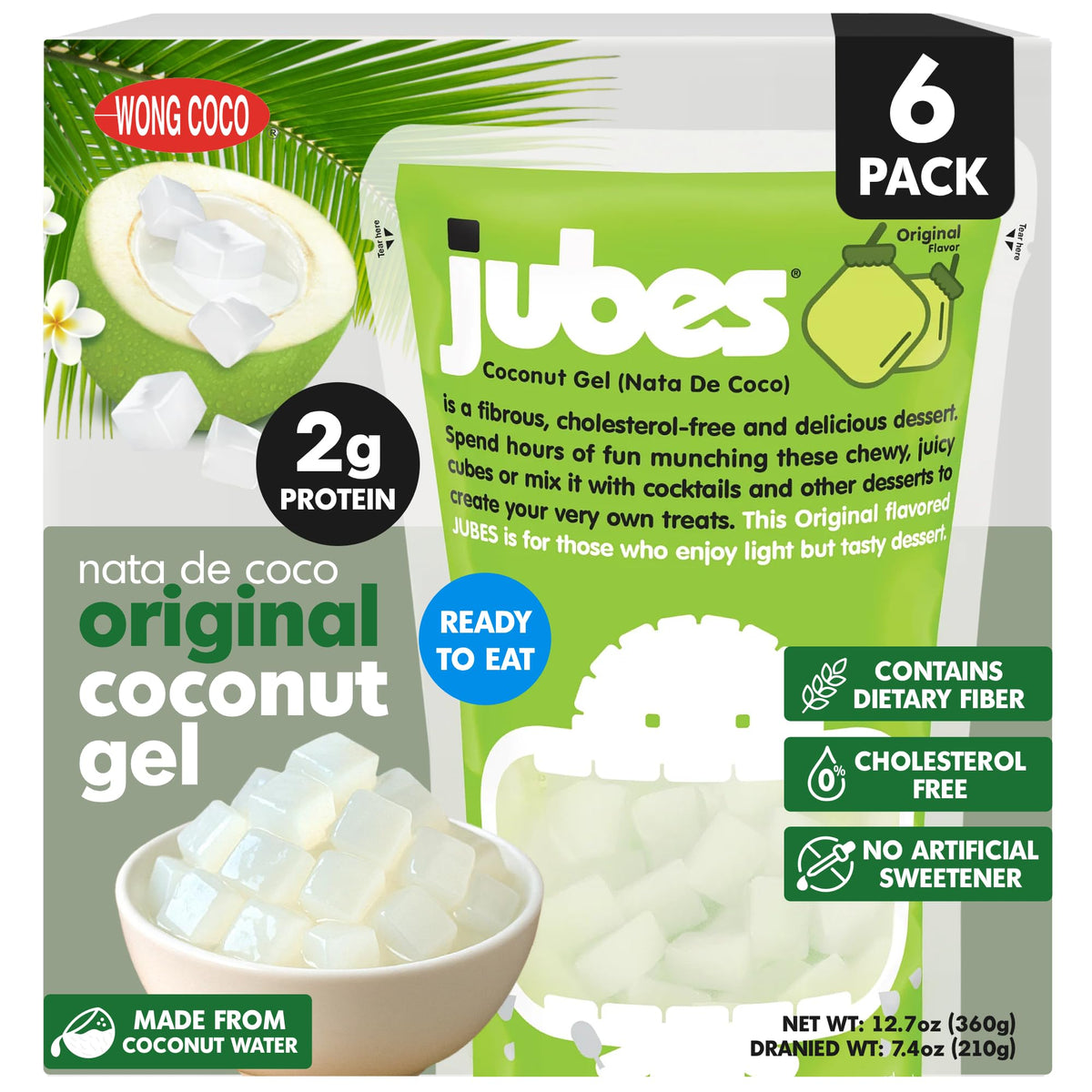 Jubes Pandan Nata De Coco Jelly Cubes (12.7 oz, Pack of 6) – Pandan Coconut Jelly for Boba & Desserts
