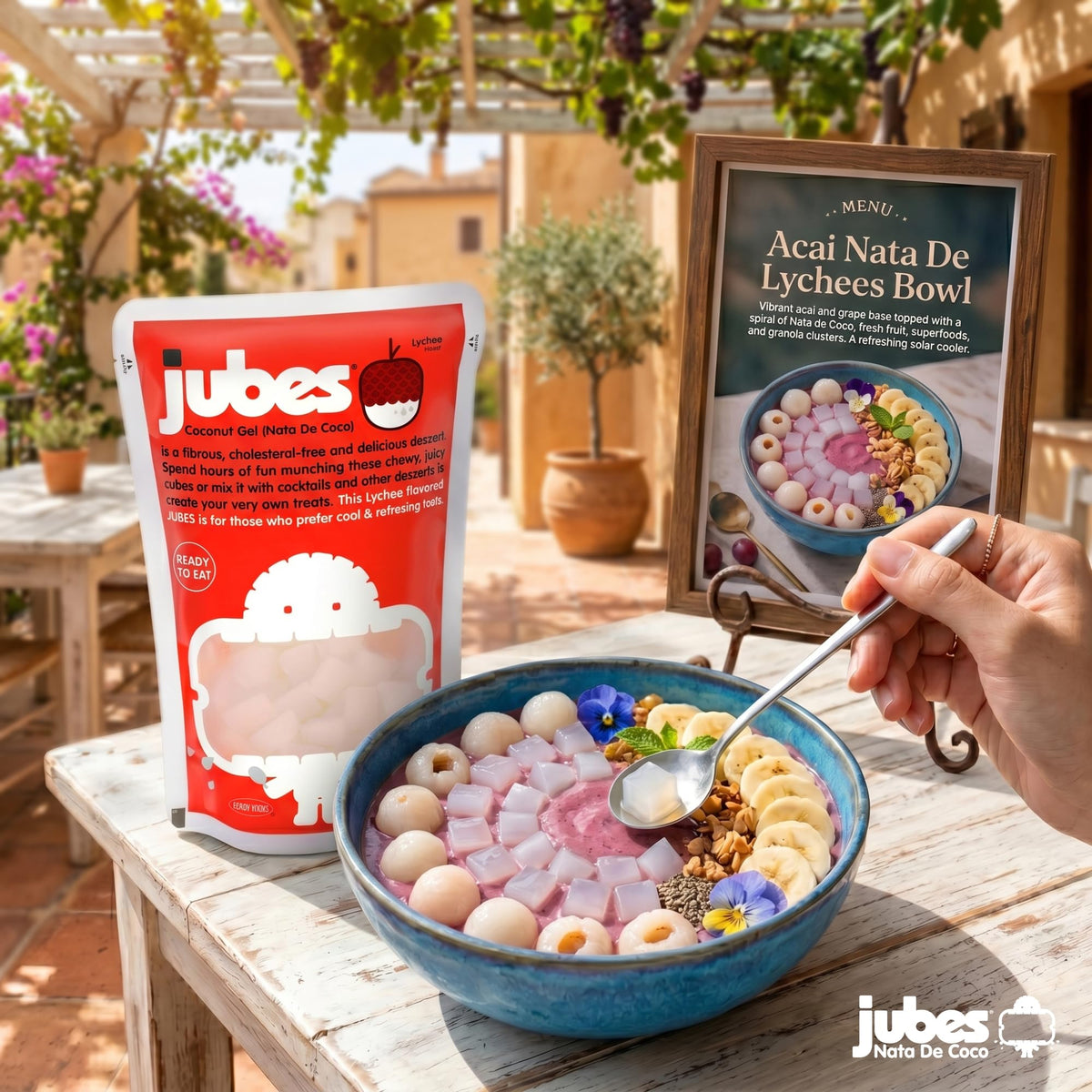 Jubes Lychee Nata de Coco Jelly Cubes – Pack of 6 (12.7 oz) for Boba Tea & Desserts