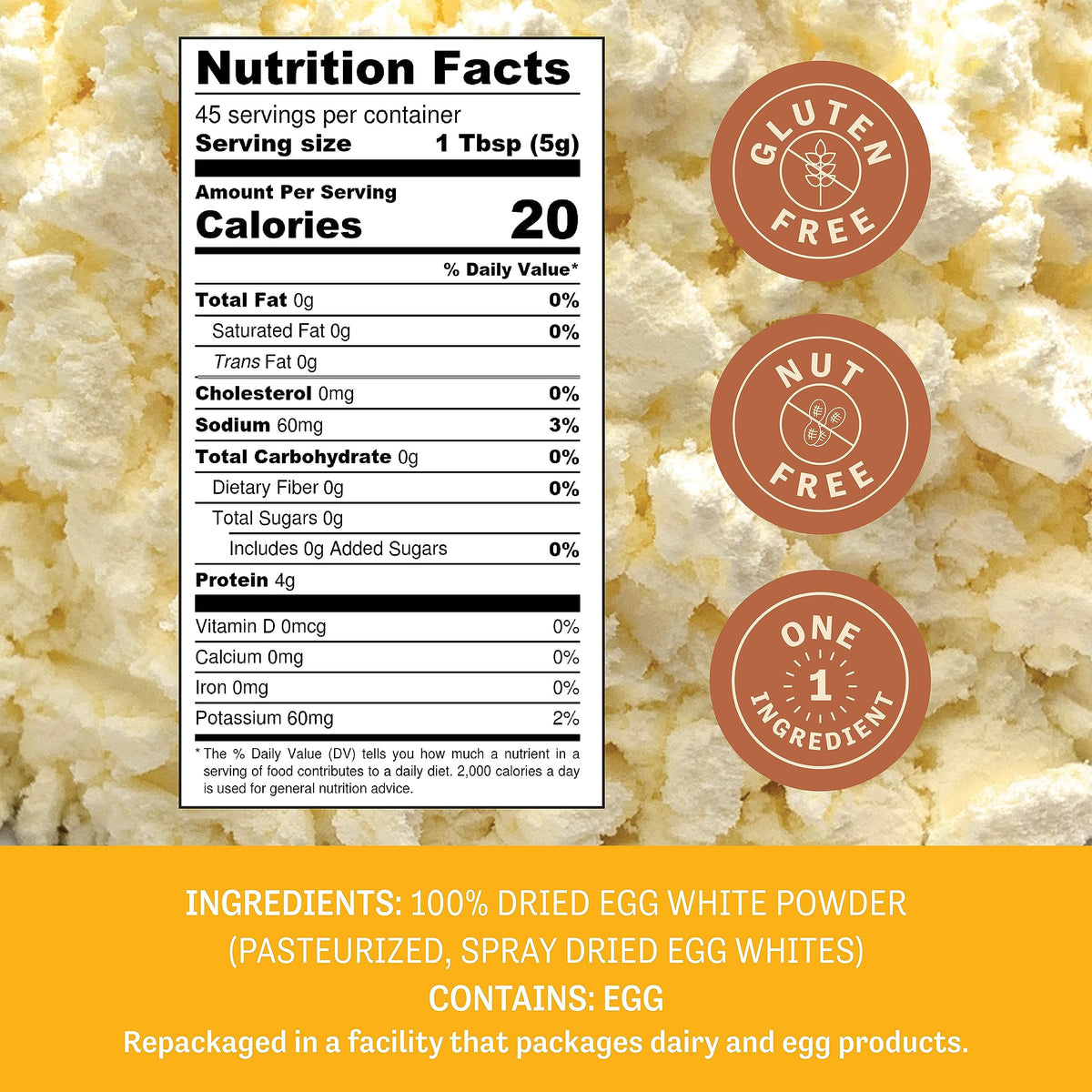 Judee's Gluten Free Dried Egg White Protein Powder – Pasteurized & Non-GMO, 8 oz