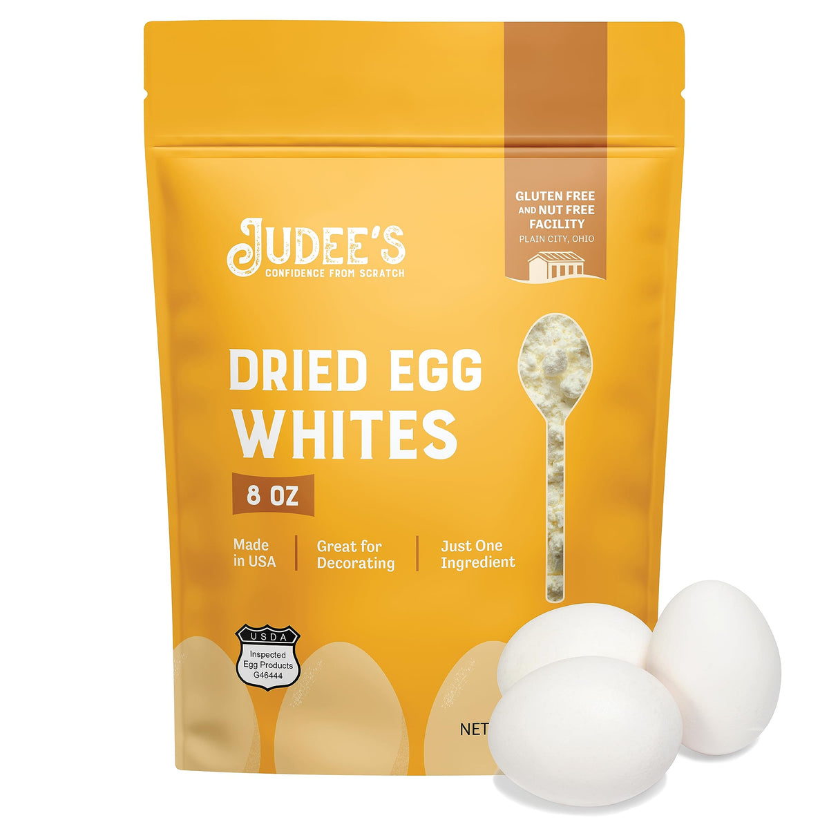 Judee's Gluten Free Dried Egg White Protein Powder – Pasteurized & Non-GMO, 8 oz