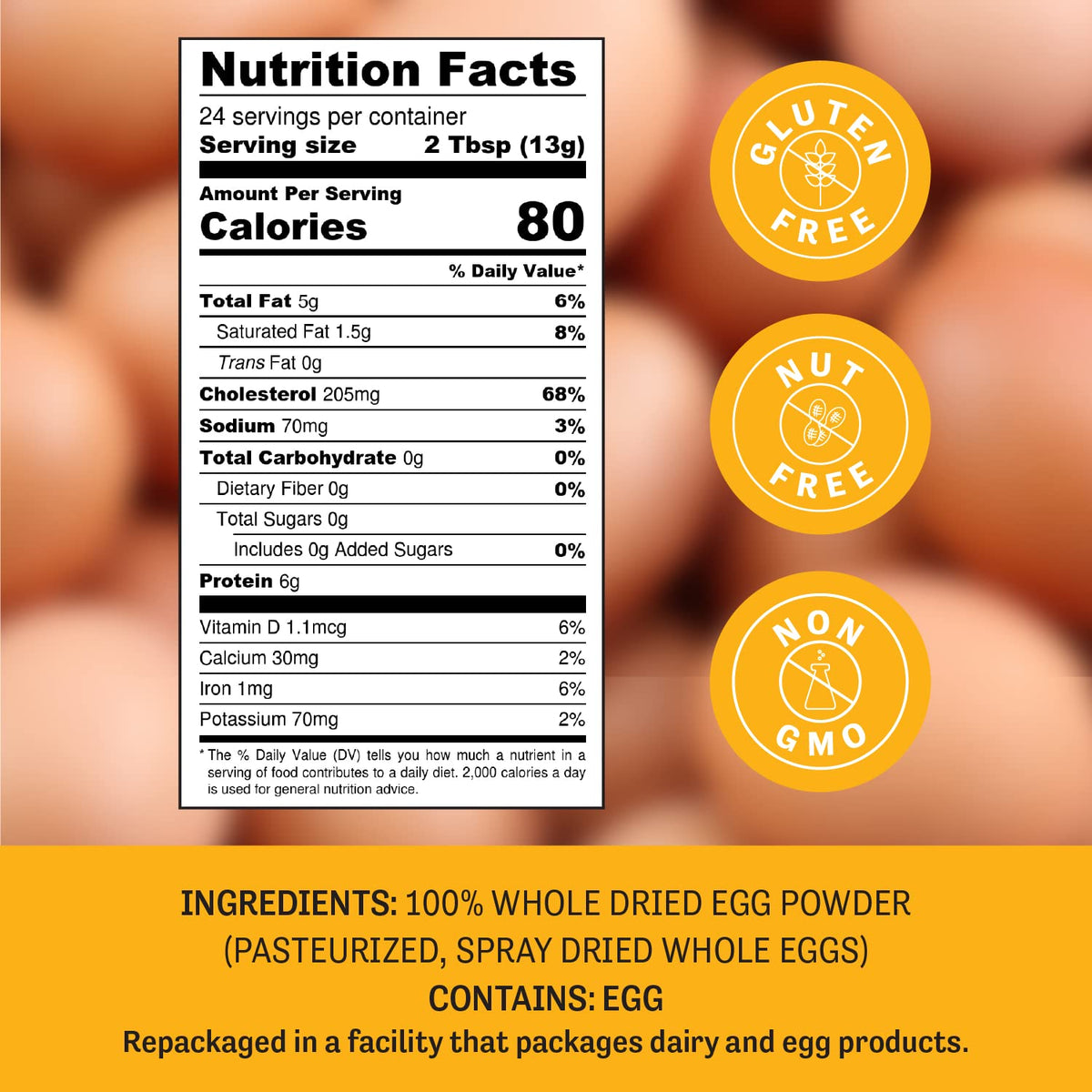 Judee's Gluten Free Dried Whole Egg Powder - Versatile Baking & Camping Protein, 11 oz