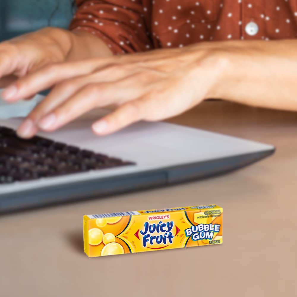 Juicy Fruit Gum Original Bubble Chewing Gum – 5 Pieces per Pack, 18 Packs