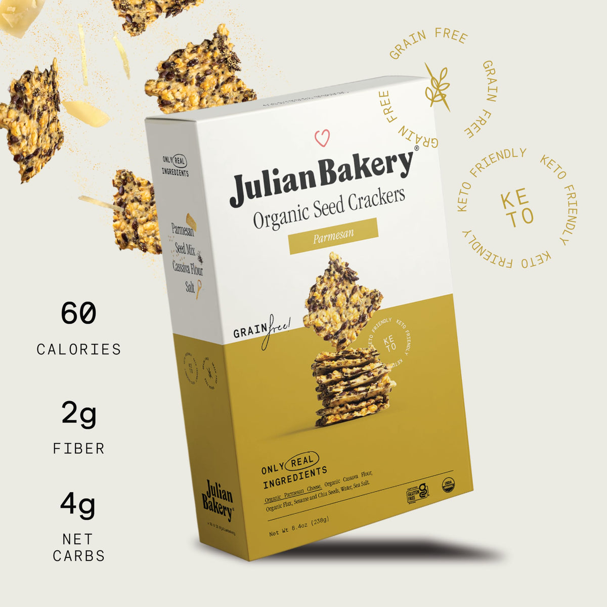 Julian Bakery Organic Primal Thin Crackers – Parmesan, Gluten-Free, Low Carb