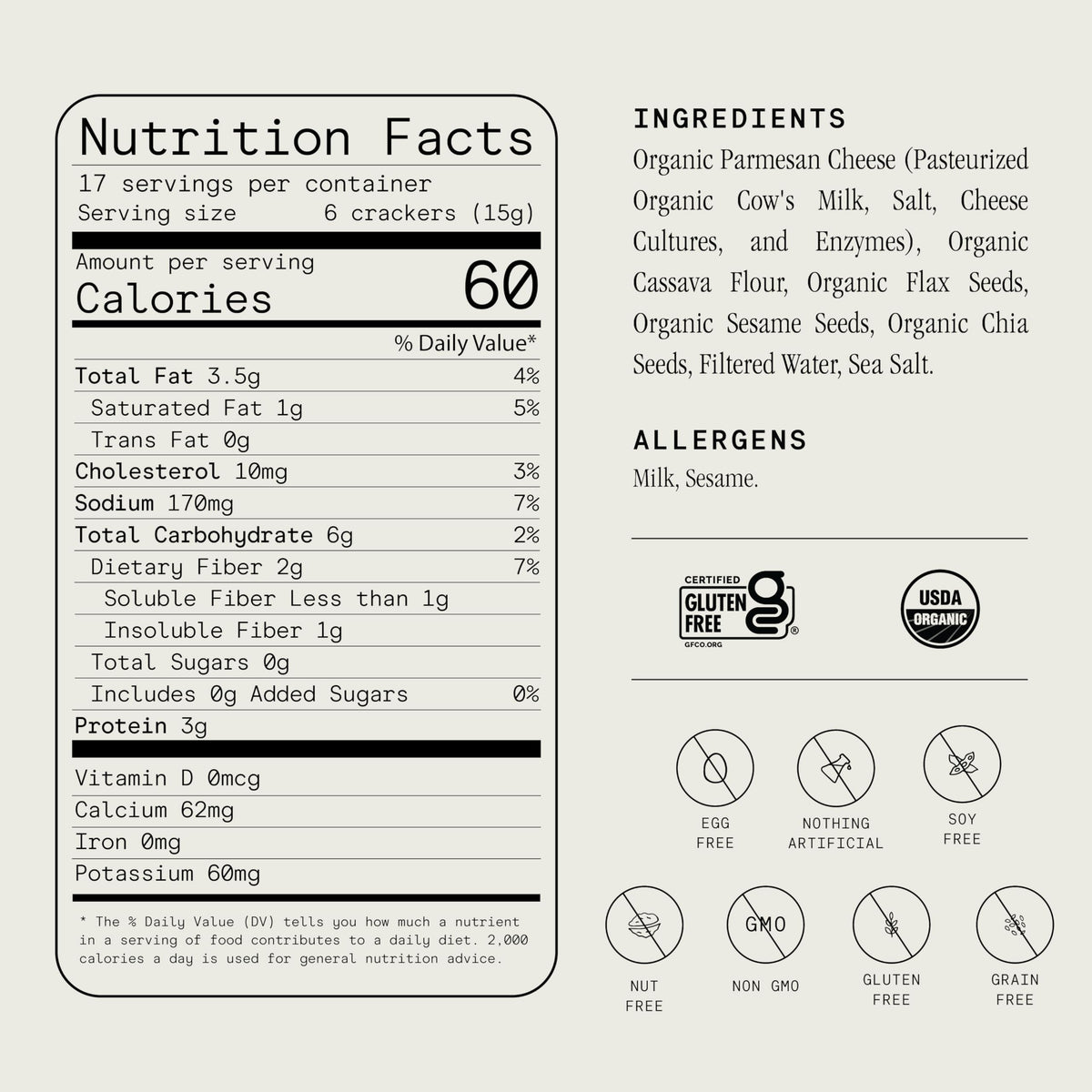 Julian Bakery Organic Primal Thin Crackers – Parmesan, Gluten-Free, Low Carb