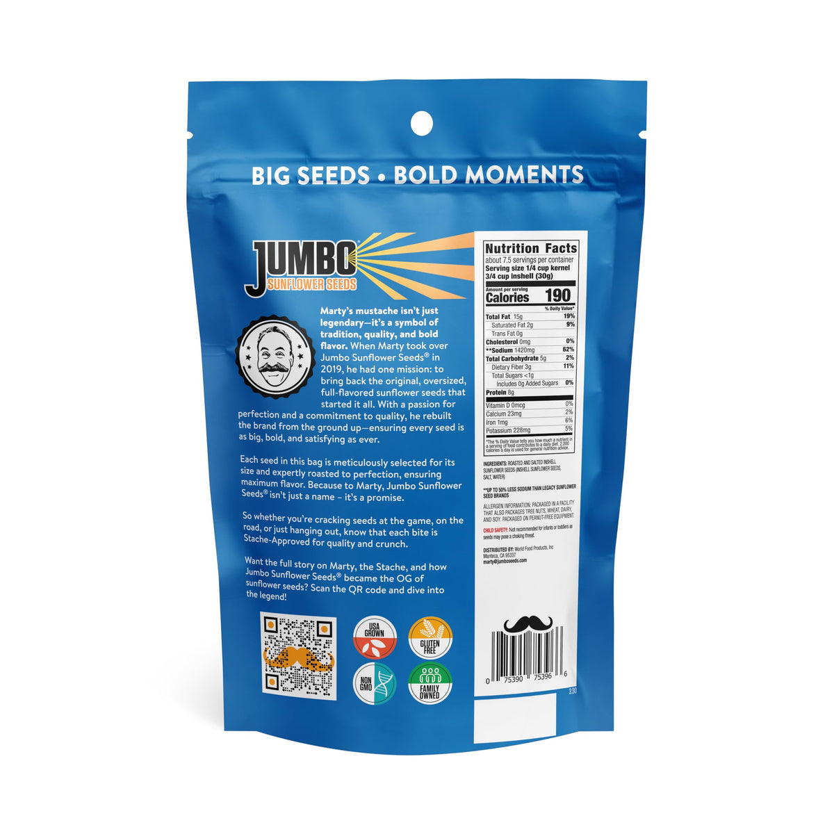 JUMBO SUNFLOWER SEEDS Original – 16oz Pack of 6 | Roasted & Salted Snack