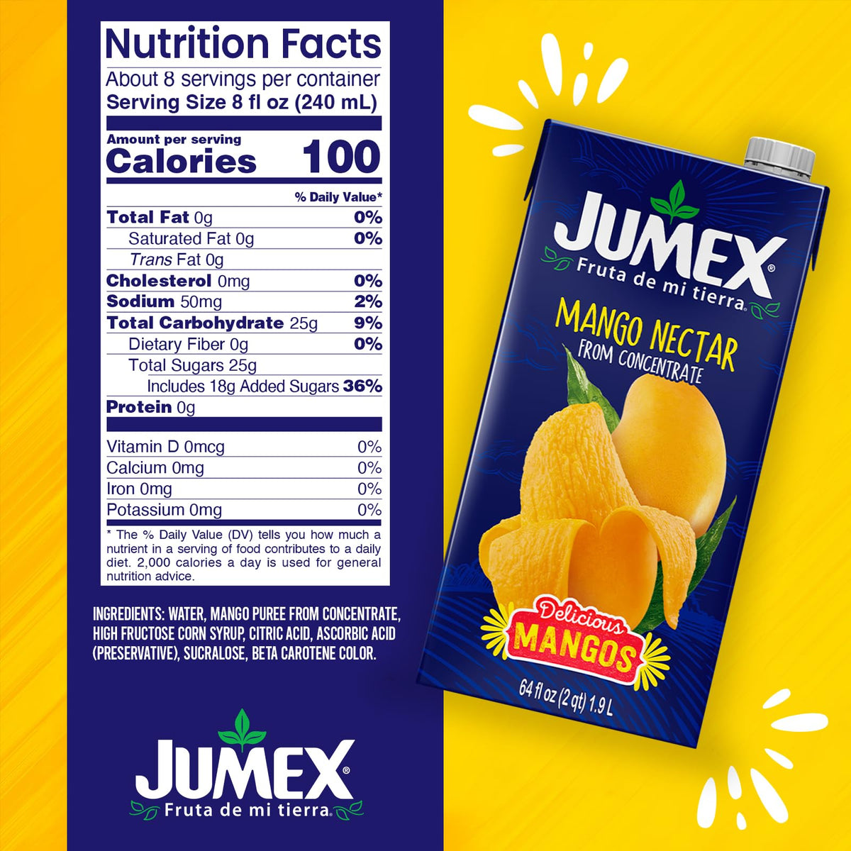 Jumex Mango Nectar – Mango Juice Nectar with Fresh Fruit Puree (64oz, 8 Pack Carton)