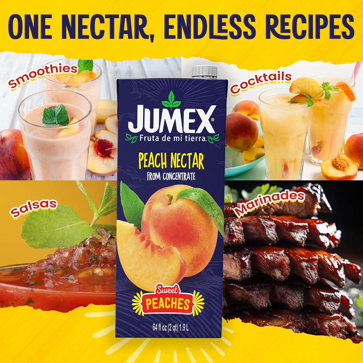 Jumex Peach Nectar – Fresh Peach Puree, 64oz, 8-Pack