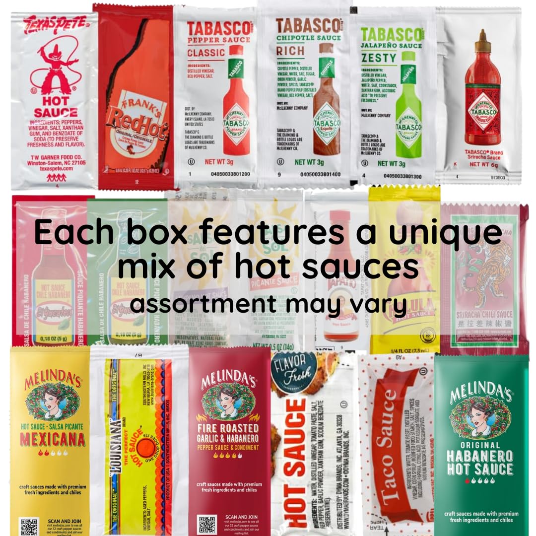 June Street Market Hot Sauce Variety Pack – 40 Single-Serve Packets in a Gift Box