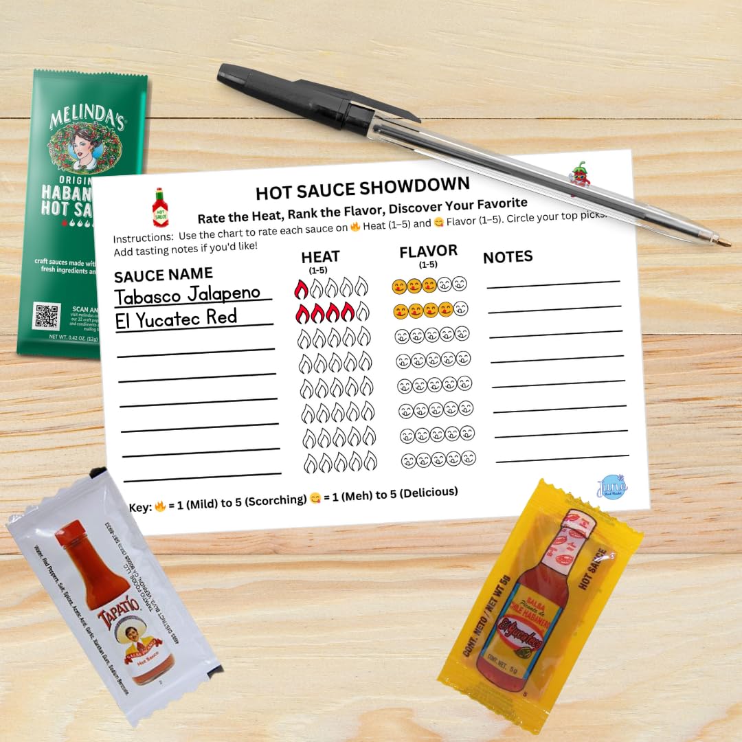 June Street Market Hot Sauce Variety Pack – 40 Single-Serve Packets in a Gift Box