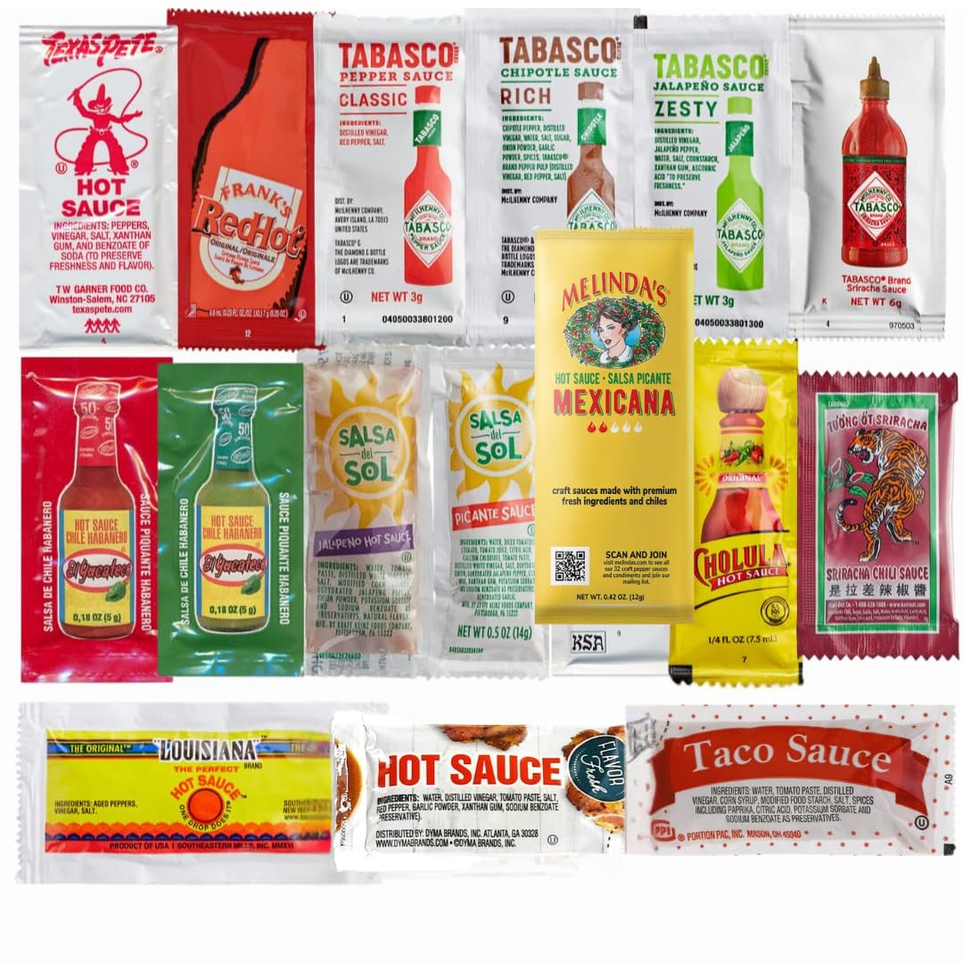 June Street Market Hot Sauce Variety Pack – 40 Single-Serve Packets in a Gift Box