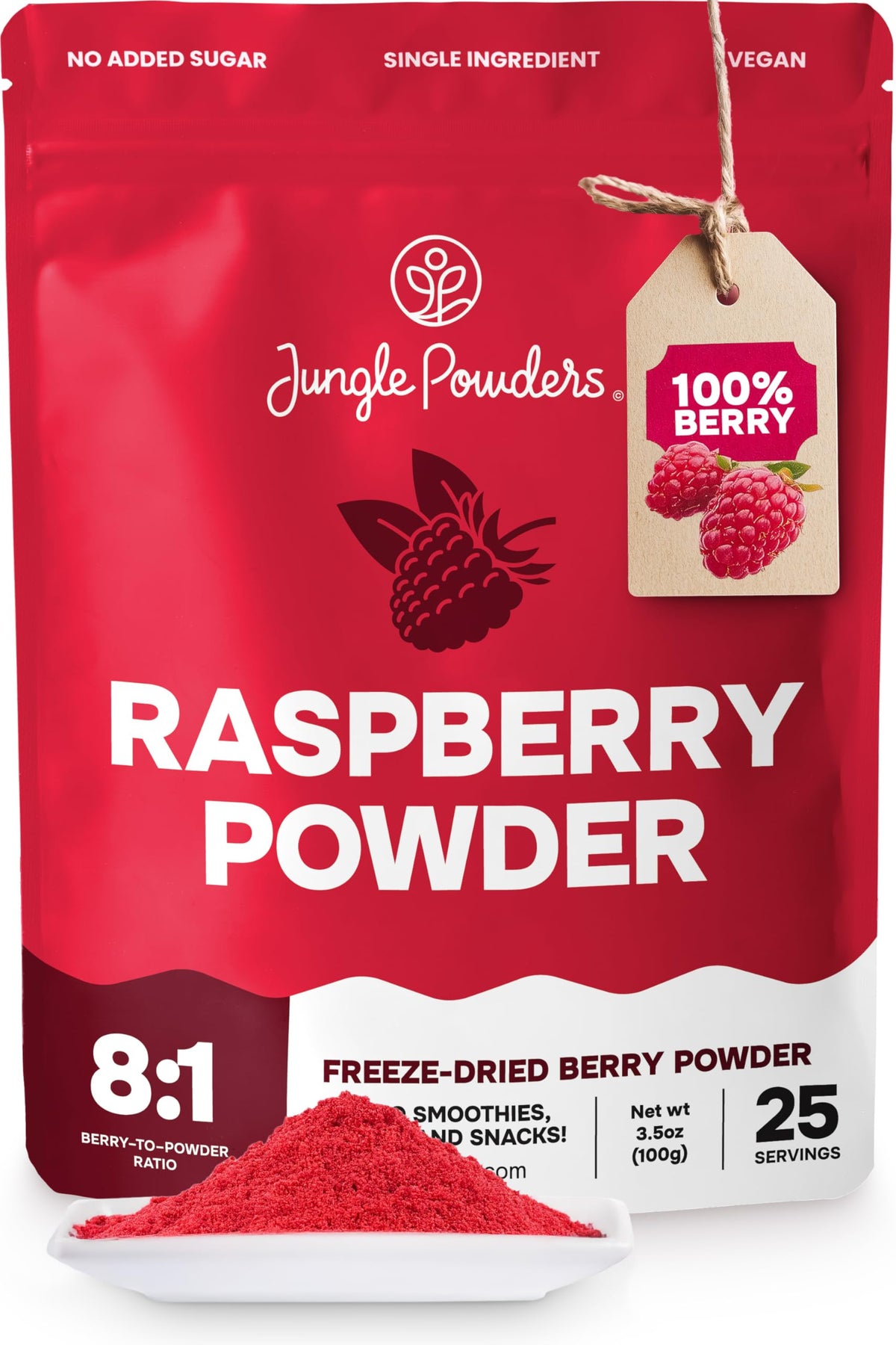 Jungle Powders Raspberry Powder 3.5 oz – Freeze-Dried, Additive-Free Raspberry for Baking & Smoothies