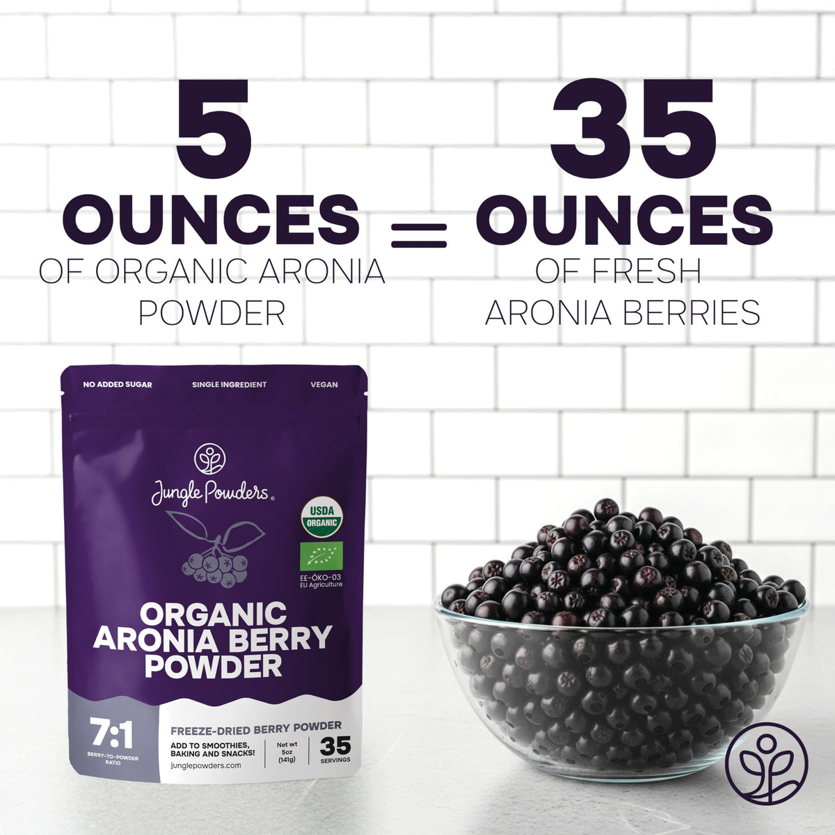 Jungle Powders Organic Aronia Berry Powder – 5 oz Freeze-Dried Chokeberry, Immune Support & Antioxidants (Vegan & Gluten Free)