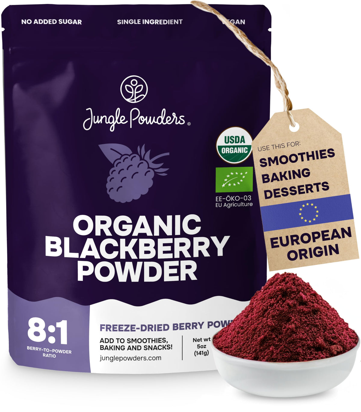 Jungle Powders Organic Blackberry Powder – Freeze-Dried, USDA & EU Certified
