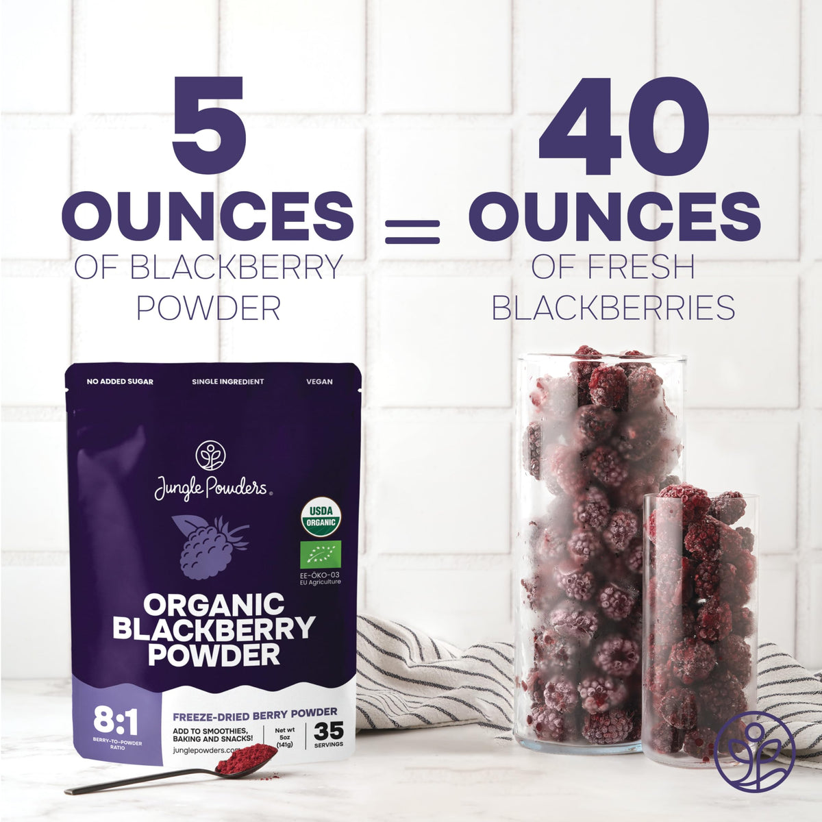 Jungle Powders Organic Blackberry Powder – Freeze-Dried, USDA & EU Certified