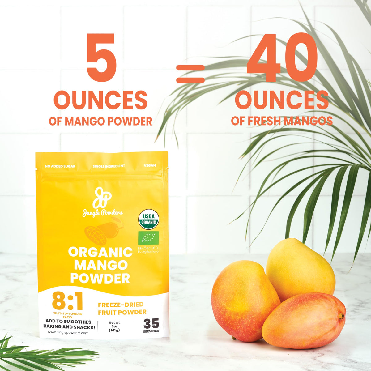 Jungle Powders Organic Mango Powder – 5 oz | Freeze-Dried Mango Powder for Baking, Smoothies & Desserts