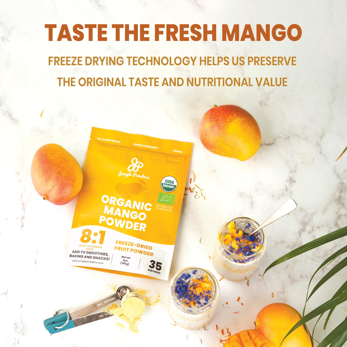 Jungle Powders Organic Mango Powder – 5 oz | Freeze-Dried Mango Powder for Baking, Smoothies & Desserts