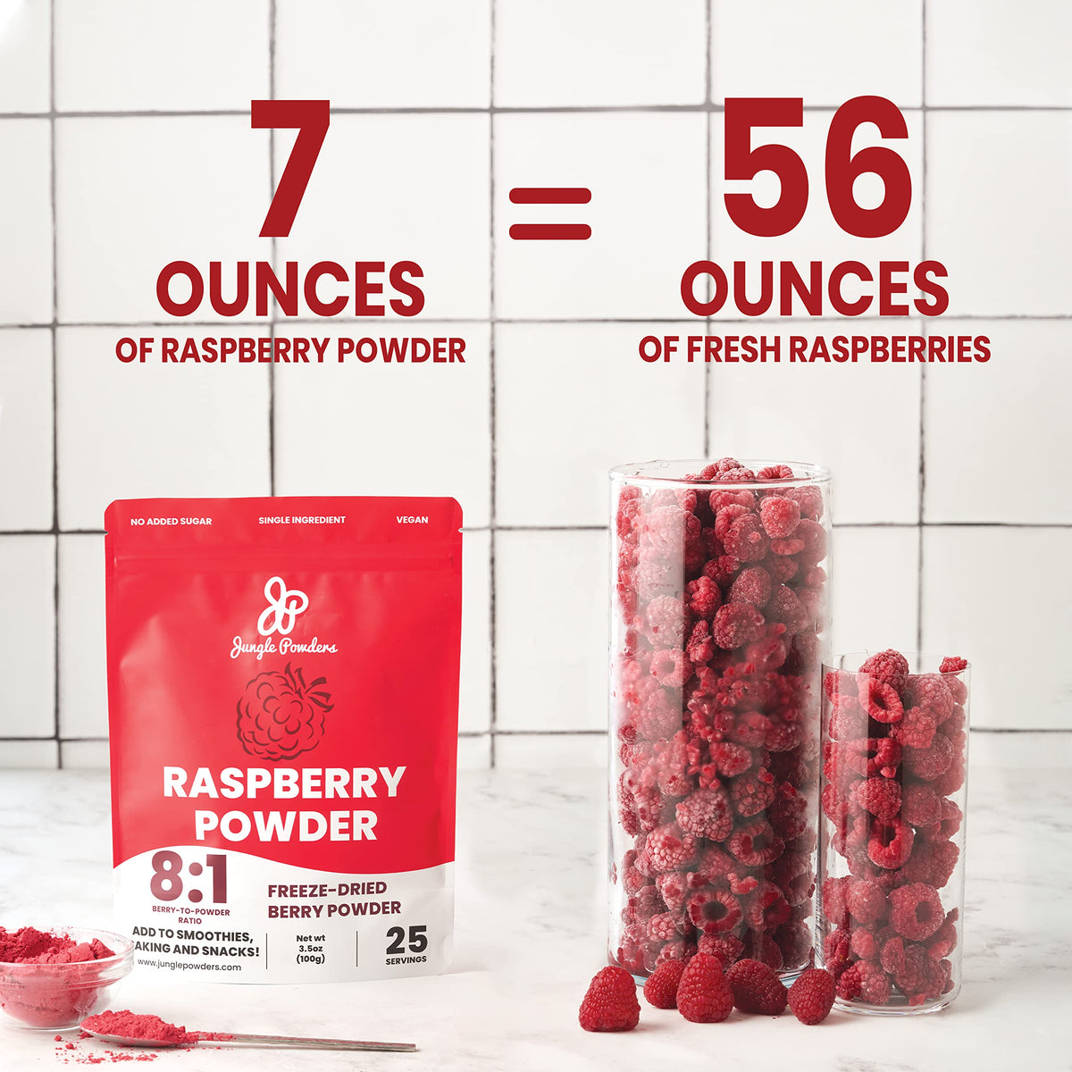 Jungle Powders Freeze Dried Raspberry Powder 7 oz – Unsweetened Red Berry Powder for Baking