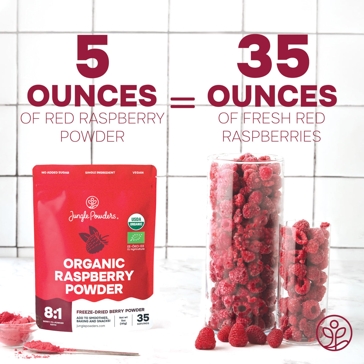 Jungle Powders Organic Raspberry Powder – 5 oz Freeze-Dried Raspberry Powder for Smoothies, Baking & Desserts | USDA Organic