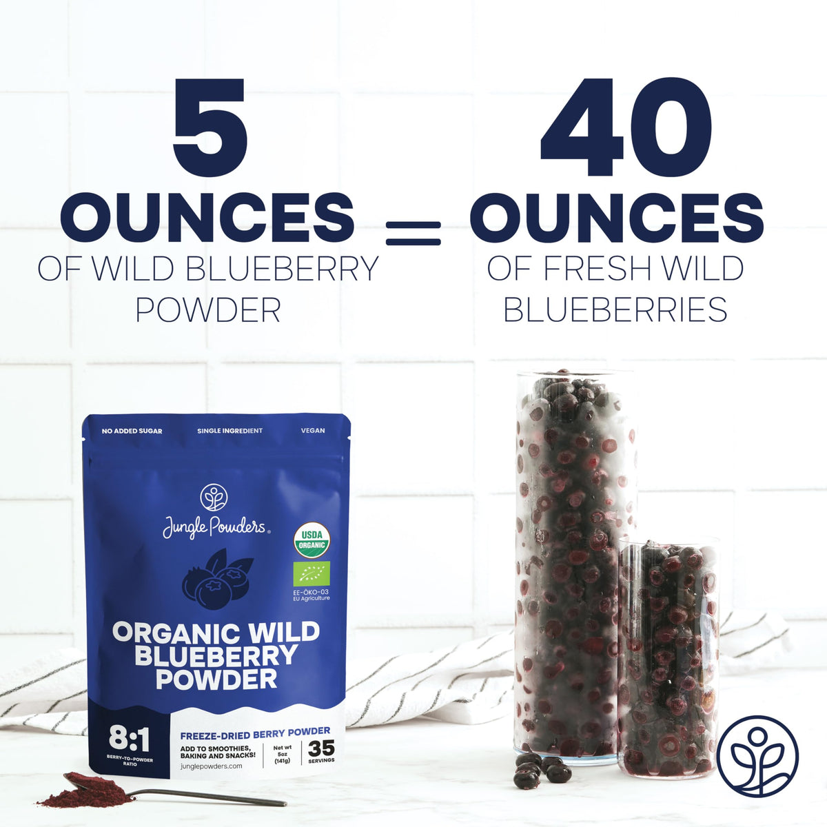 Jungle Powders Wild Blueberry Powder Organic 5 oz — USDA Certified & Lab-Tested