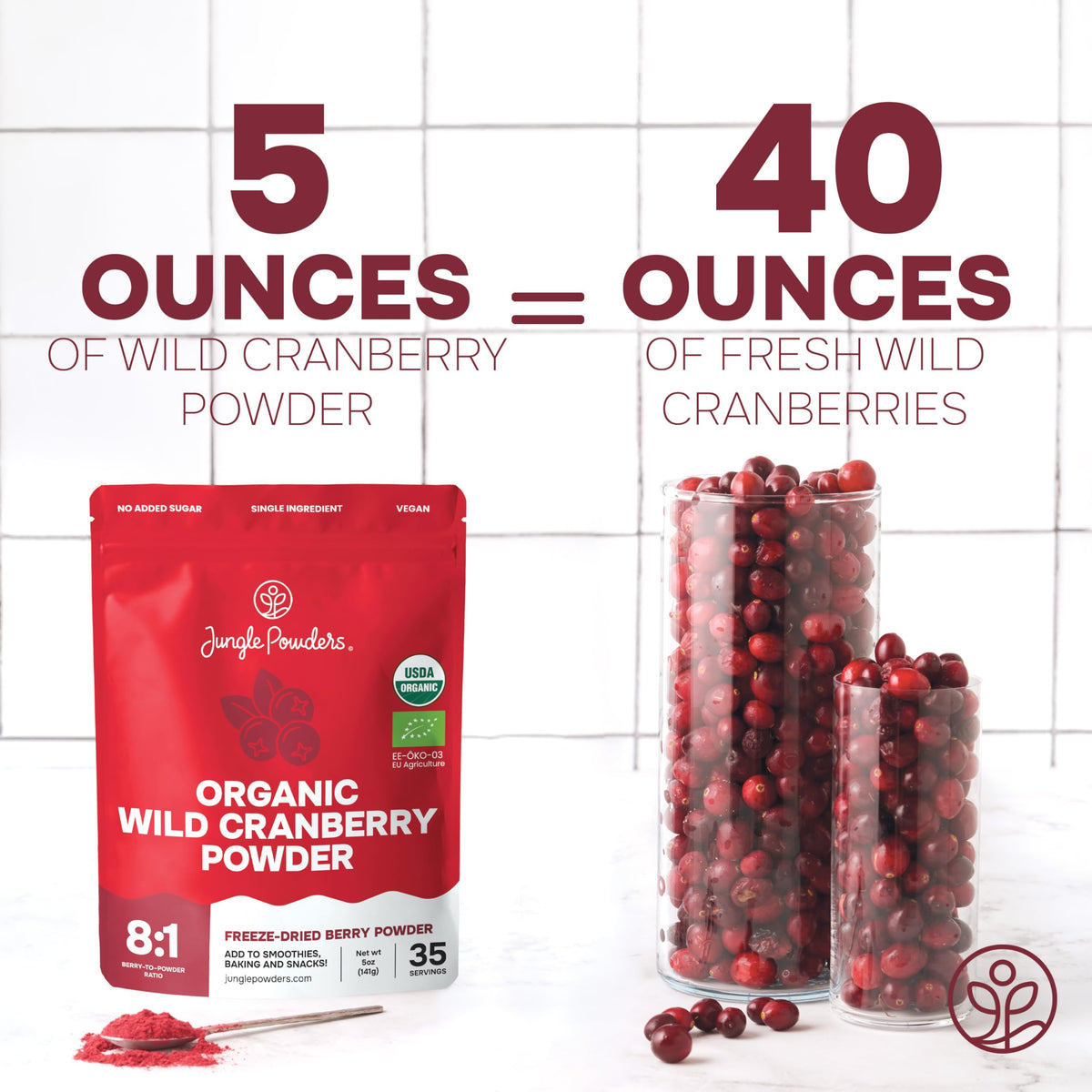 Jungle Powders Wild Cranberry Powder Organic — 5 oz Freeze-Dried Cranberries for Baking, Smoothies & Flavoring