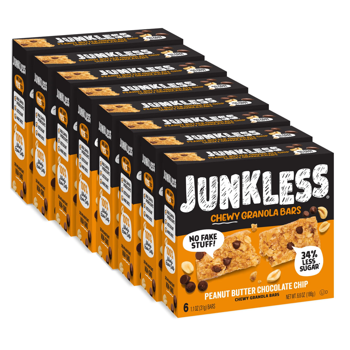 JUNKLESS Chewy Granola Bar Family Pack – 48 Bars, Less Sugar, Gluten-Free & Non-GMO