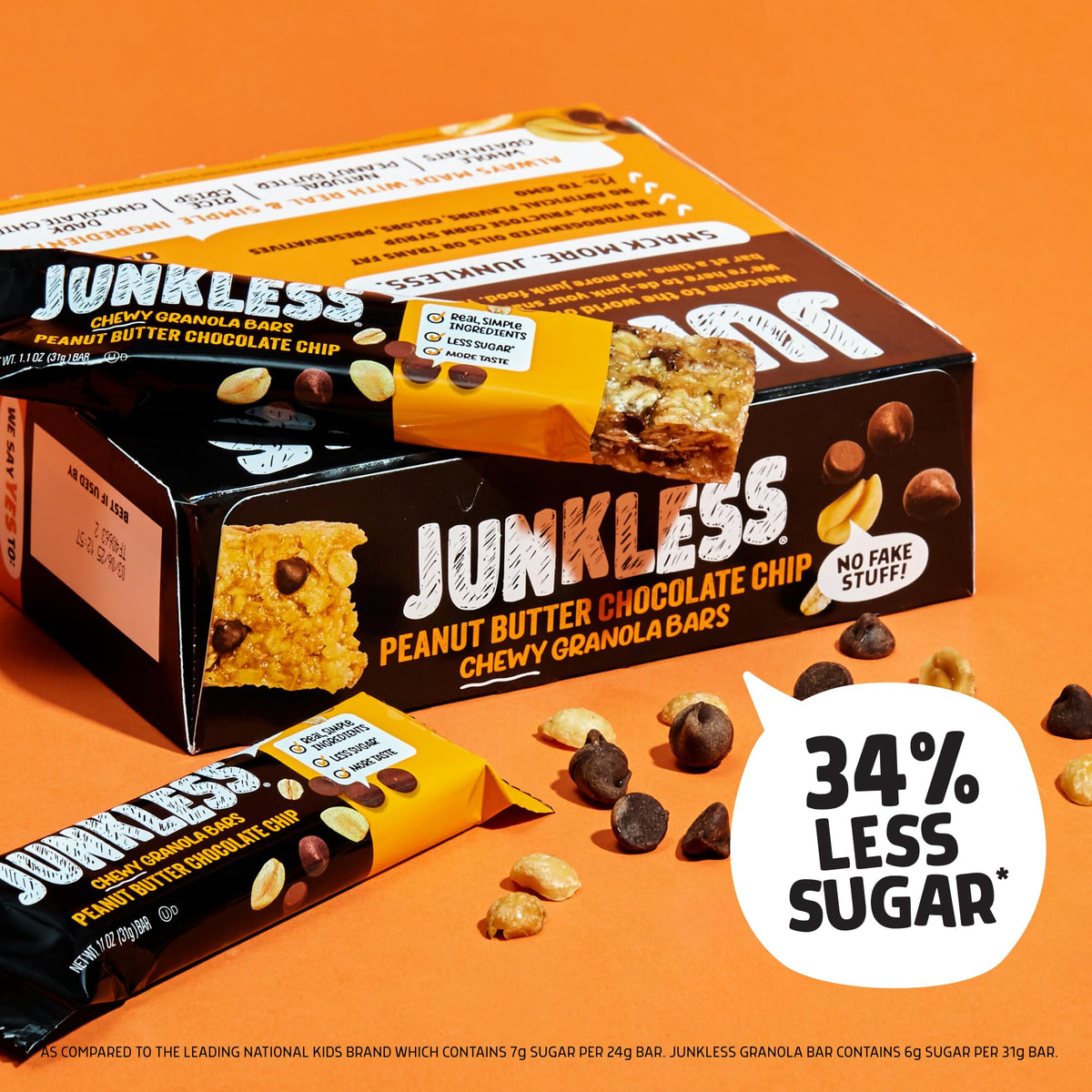 JUNKLESS Chewy Granola Bar Family Pack – 48 Bars, Less Sugar, Gluten-Free & Non-GMO