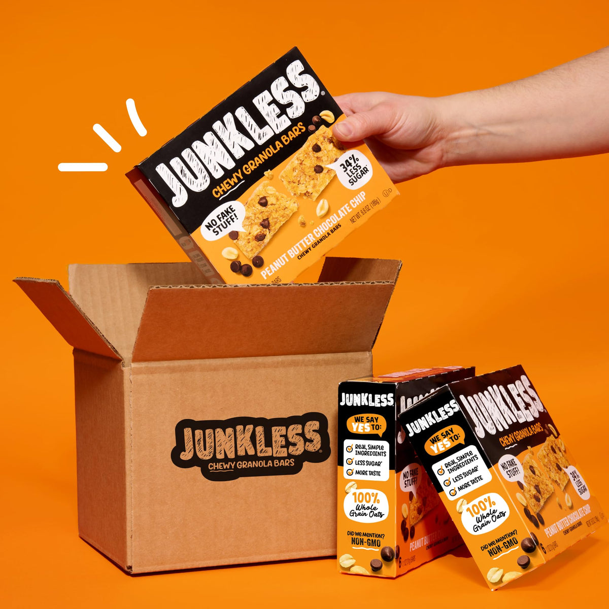 JUNKLESS Chewy Granola Bar Family Pack – 48 Bars, Less Sugar, Gluten-Free & Non-GMO