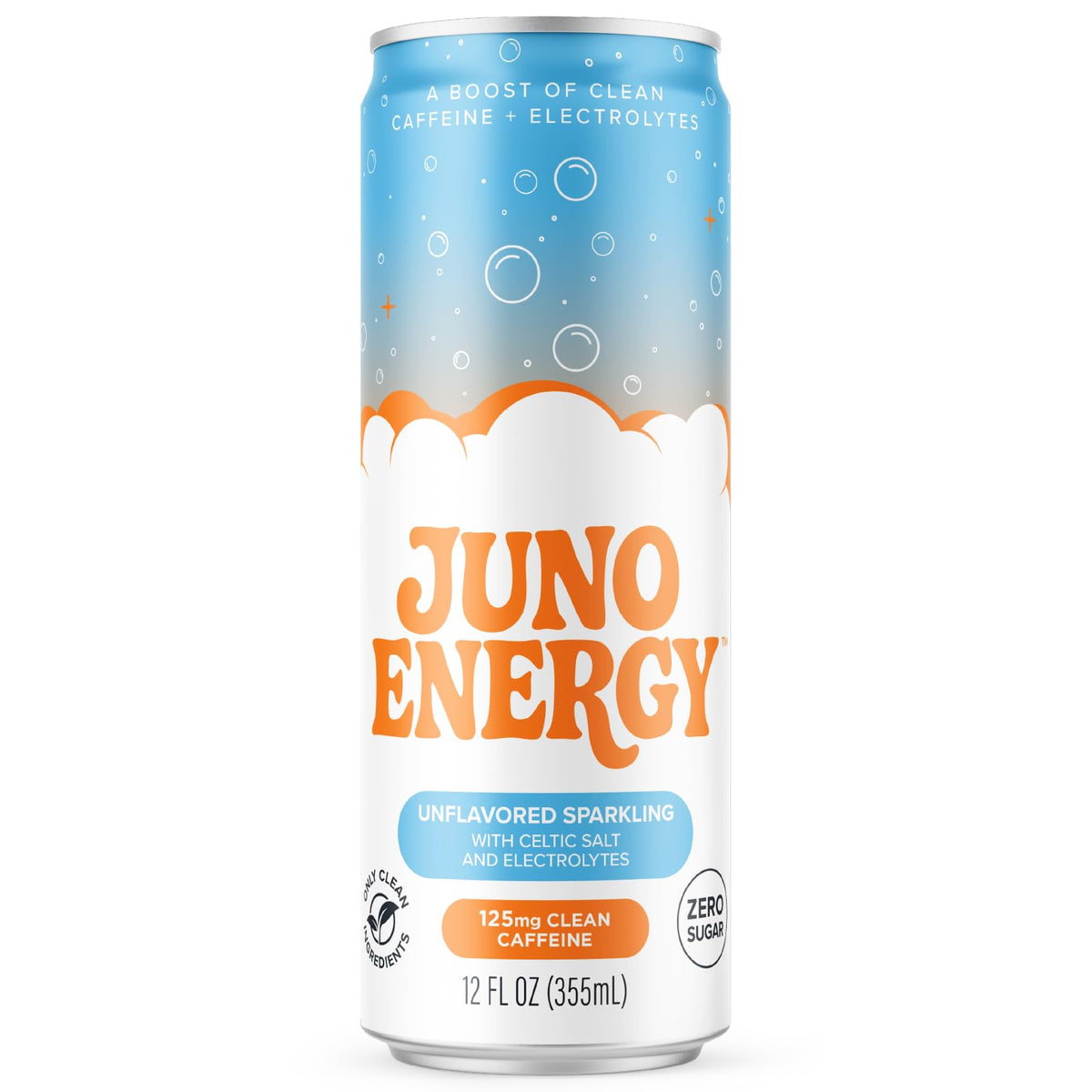 JUNO ENERGY Unflavored Sparkling Energy Drink – Sugar Free, 125mg Organic Caffeine, Celtic Salt & Hydration – 12 Pack