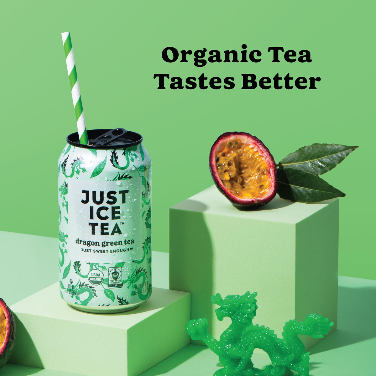 Just Ice Tea Dragon Green Iced Tea - 12-Pack (12oz Cans) | Organic, Real Brewed, Low Calorie, Fair Trade, Made in USA