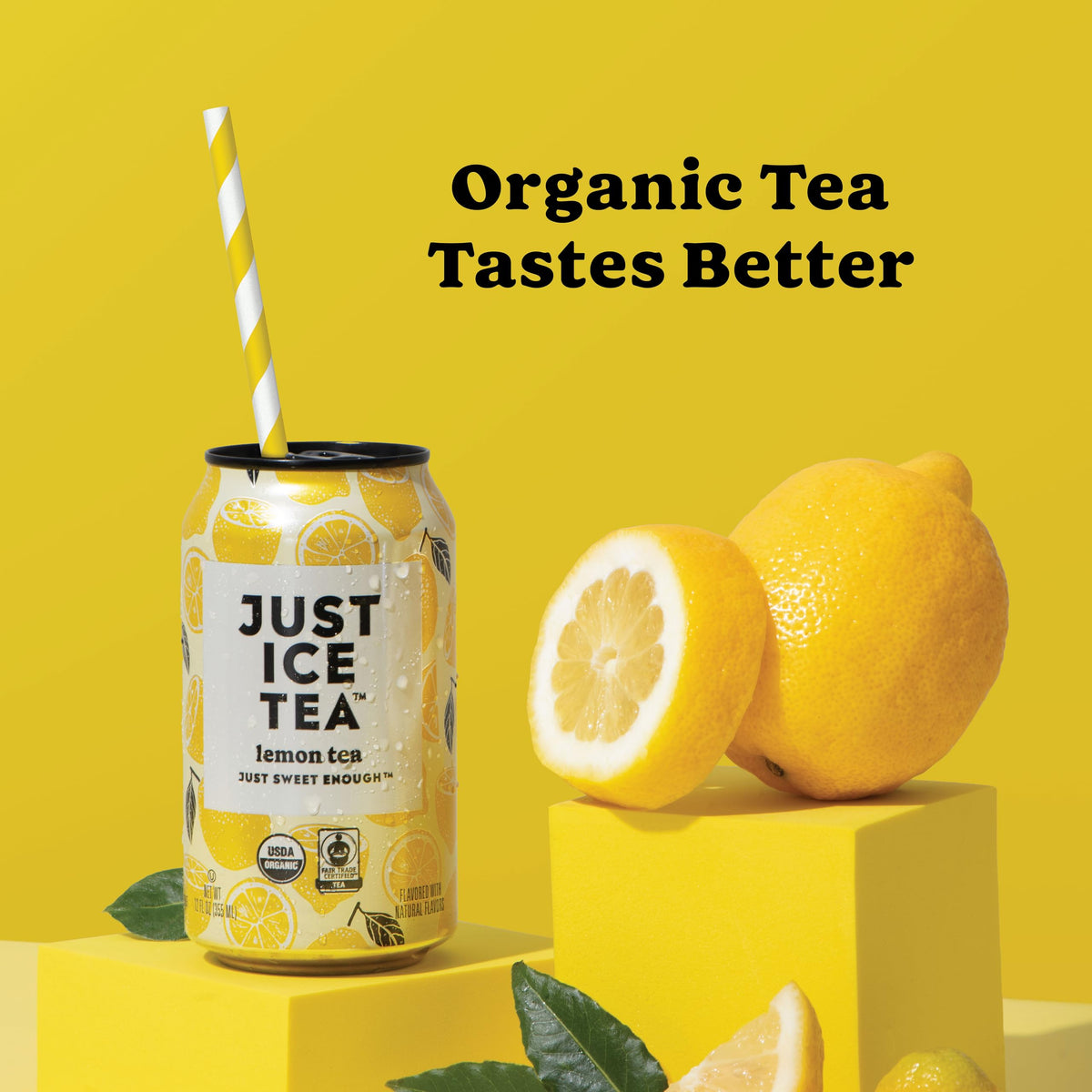 Just Ice Tea Lemon Flavored Black Iced Tea – 12-Pack (12oz Cans), Real Brewed, USDA Organic, Low Calorie, Fair Trade, Made in USA