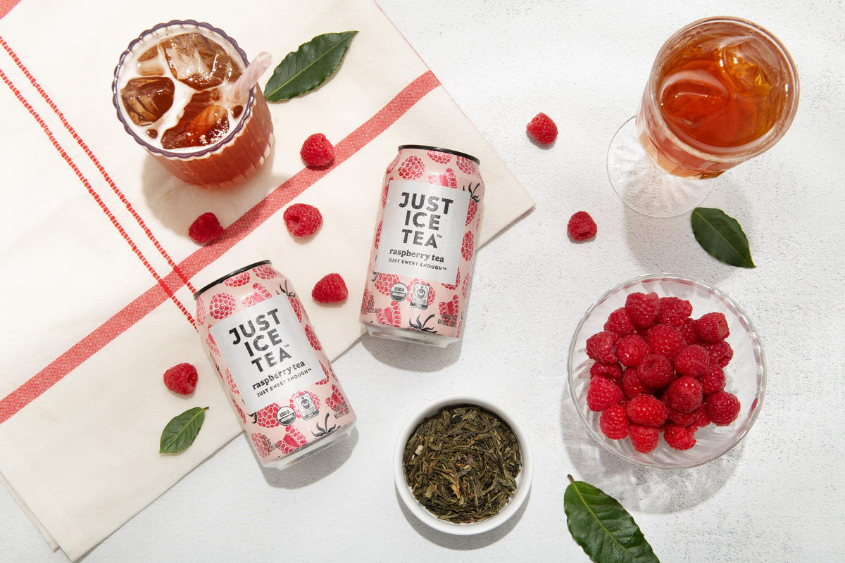Just Ice Tea Raspberry Flavored Black Iced Tea – USDA Organic, Low Calorie, 12-Pack, Made in USA
