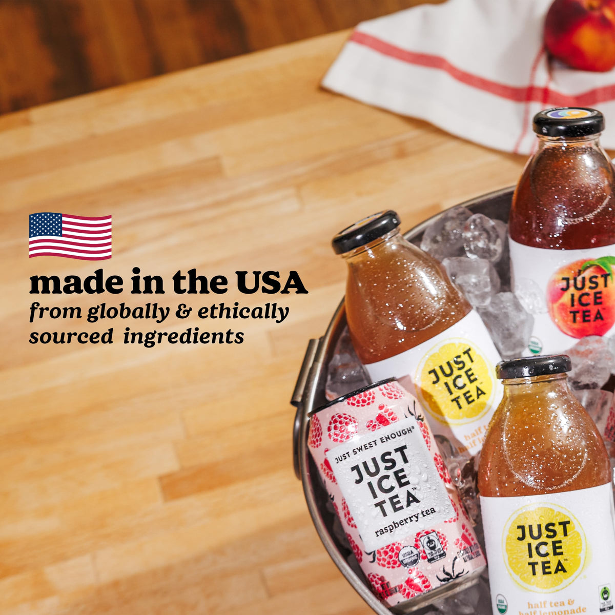 Just Ice Tea Raspberry Flavored Black Iced Tea – USDA Organic, Low Calorie, 12-Pack, Made in USA