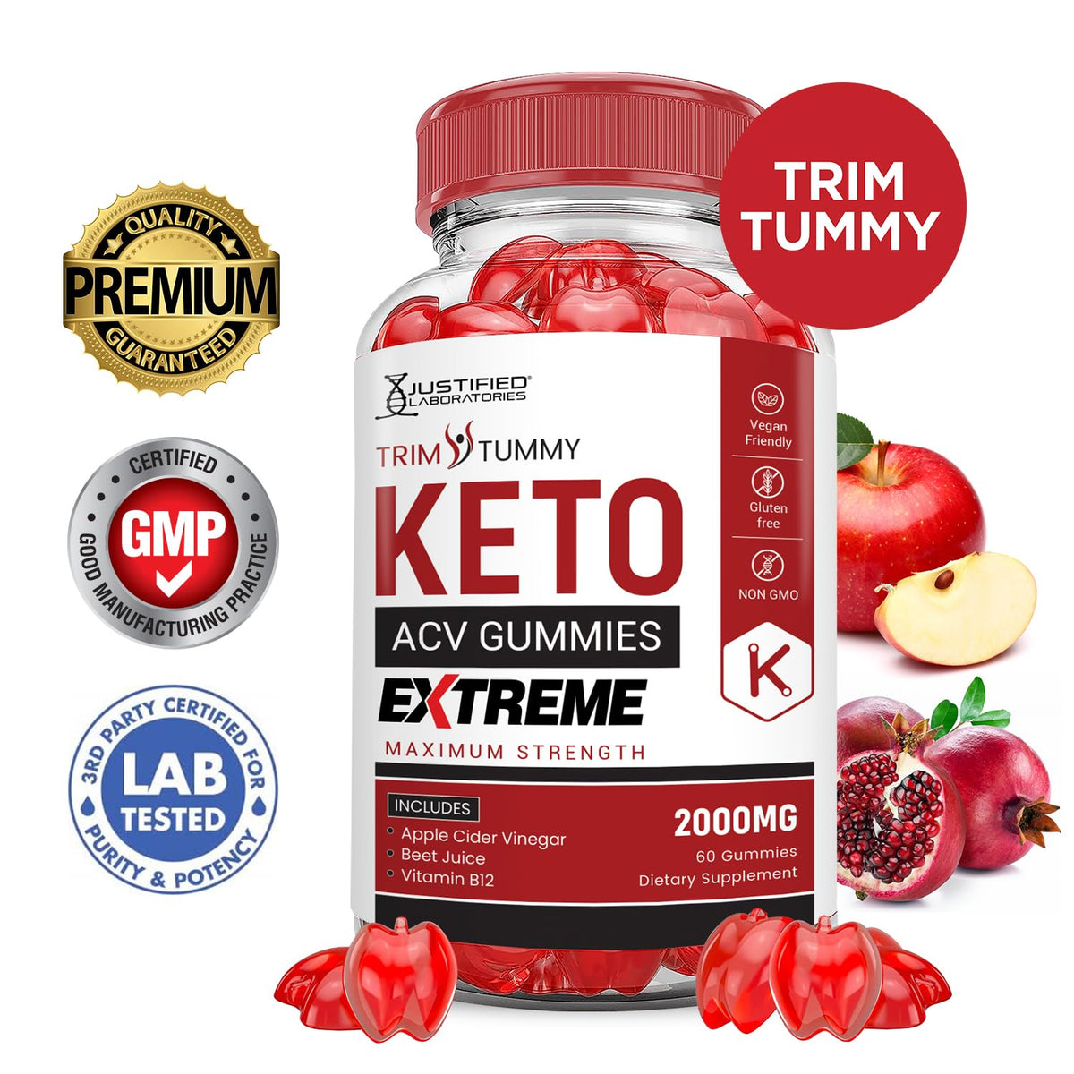 Justified Laboratories Trim Tummy Keto ACV Gummies Extreme 3-Pack 2000MG
