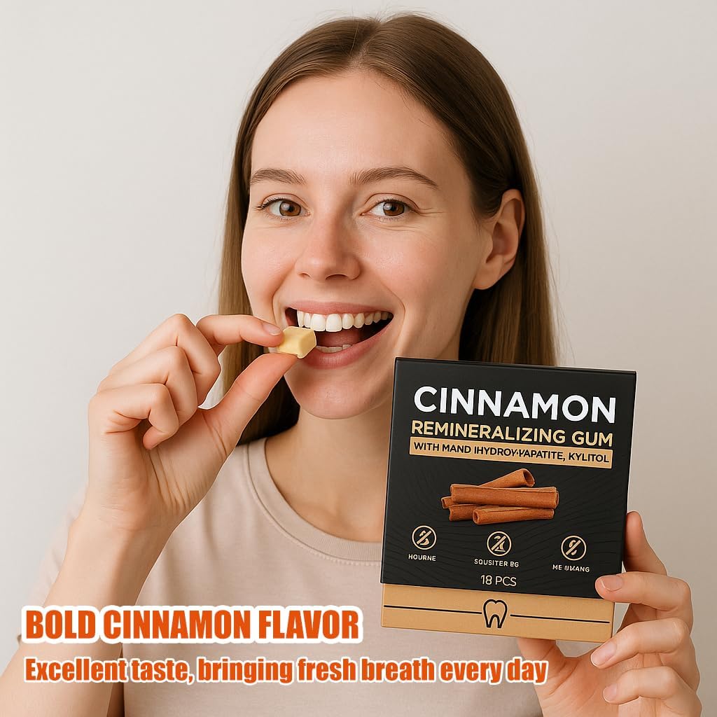 JXSVR Cinnamon Remineralizing Gum — Nano Hydroxyapatite, Sugar-Free Xylitol, Tree Sap Blend | 18-Piece Box (2-Pack)