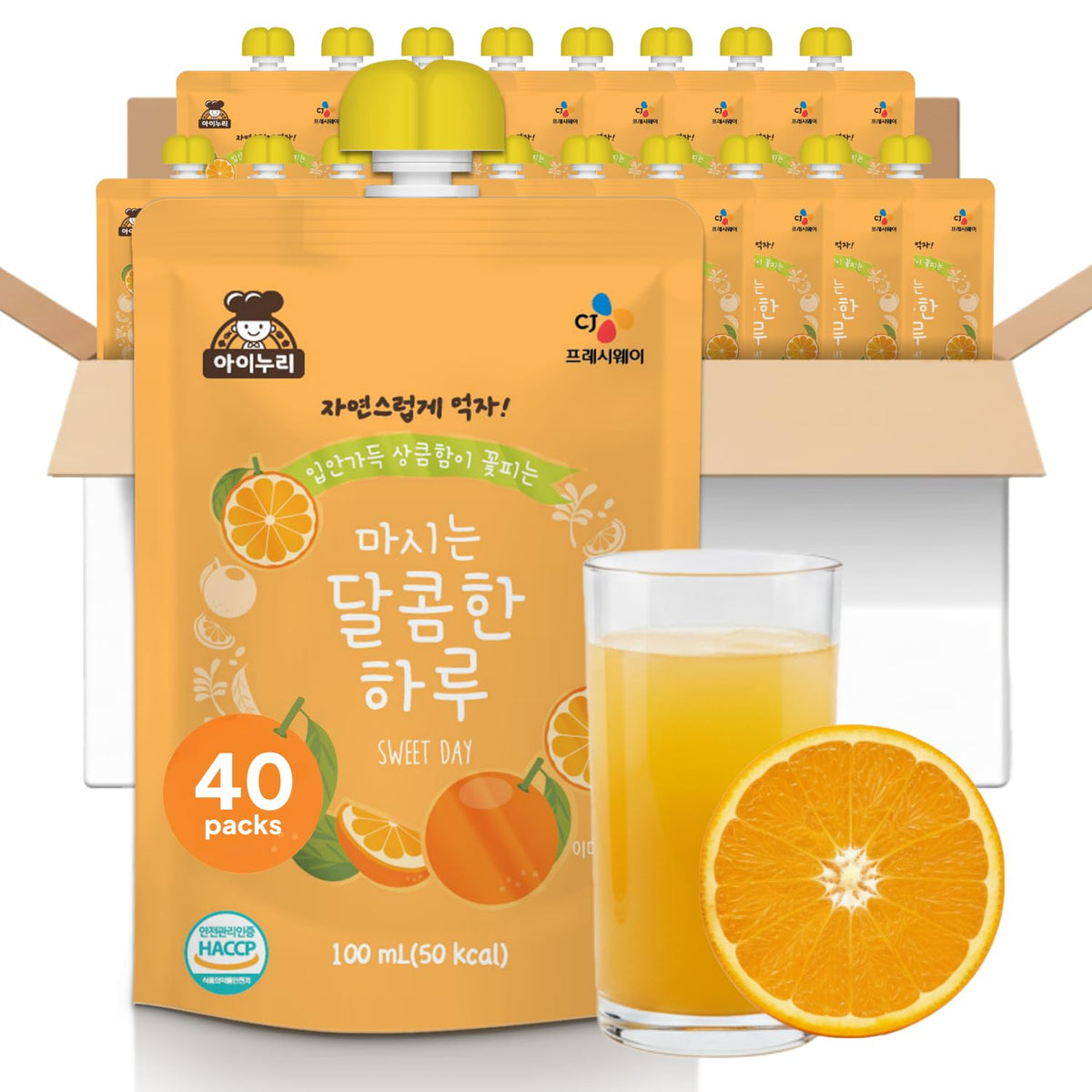 K FOOD KOREAN FOOD CJ Freshway Orange & Tangerine Juice Drink, 40 Pack – Ready-to-Drink Korean Citrus Beverage