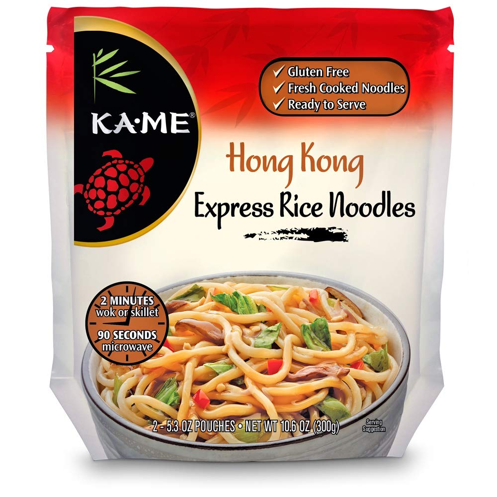 KA-ME Gluten Free Rice Noodles – Hong Kong Express Ready-To-Serve Noodles (Pack of 6)