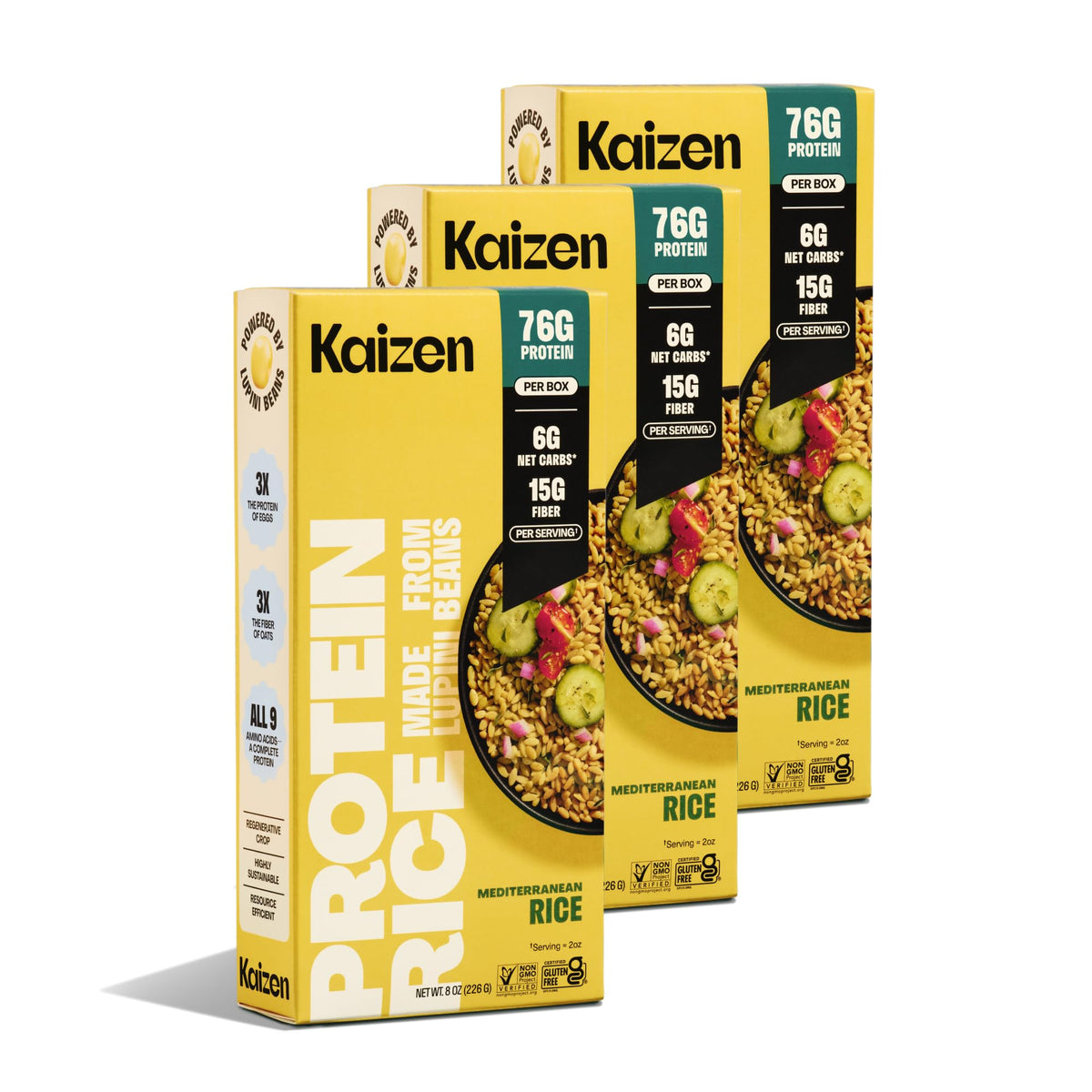 Kaizen Mediterranean Protein Rice (Pack of 3) – 20g Protein, 6g Net Carbs, Gluten-Free