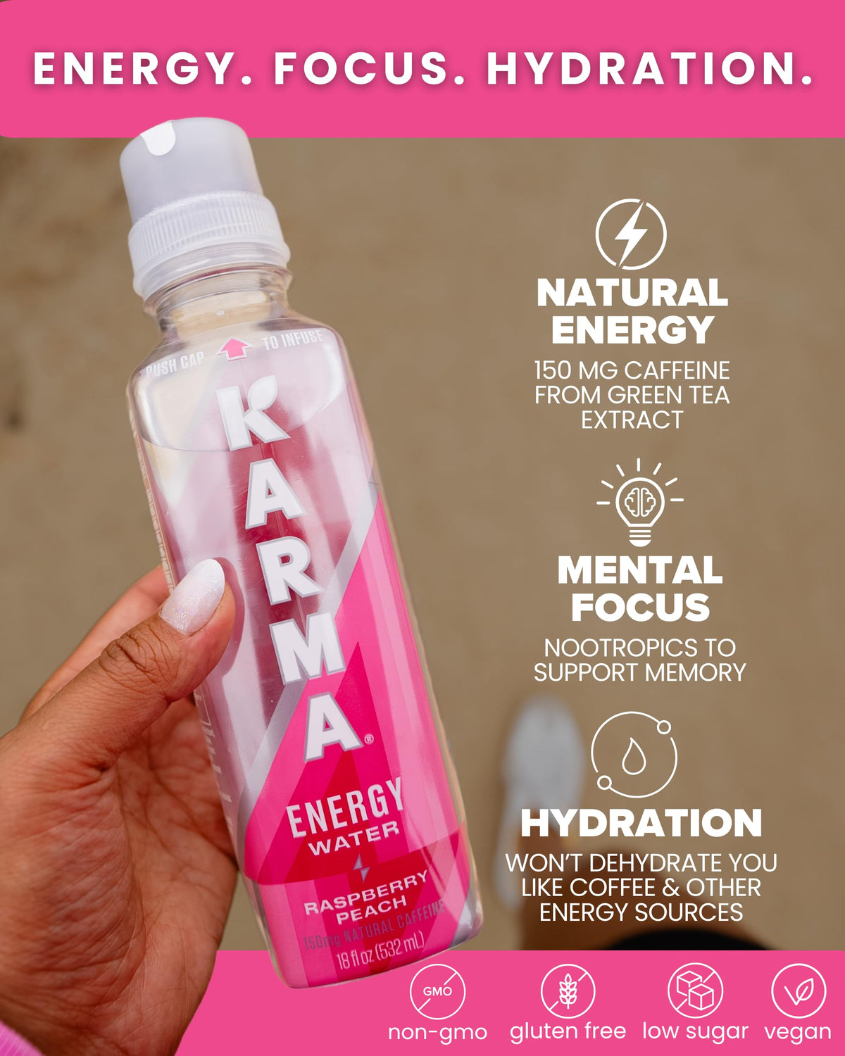 Karma Energy Drink – 12 Pack Melon Dragonfruit, 150mg Caffeine, Cognizin Nootropics, 20 Calories