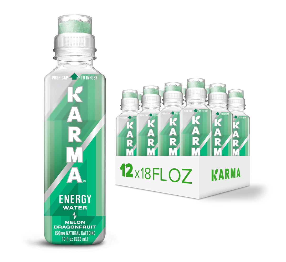 Karma Energy Drink – 12 Pack Melon Dragonfruit, 150mg Caffeine, Cognizin Nootropics, 20 Calories