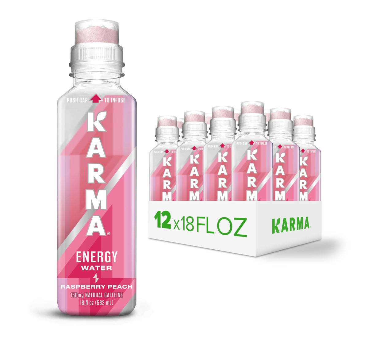 Karma Energy Drink – 12 Pack Raspberry Peach | Cognizin Nootropics & Immune Vitamins