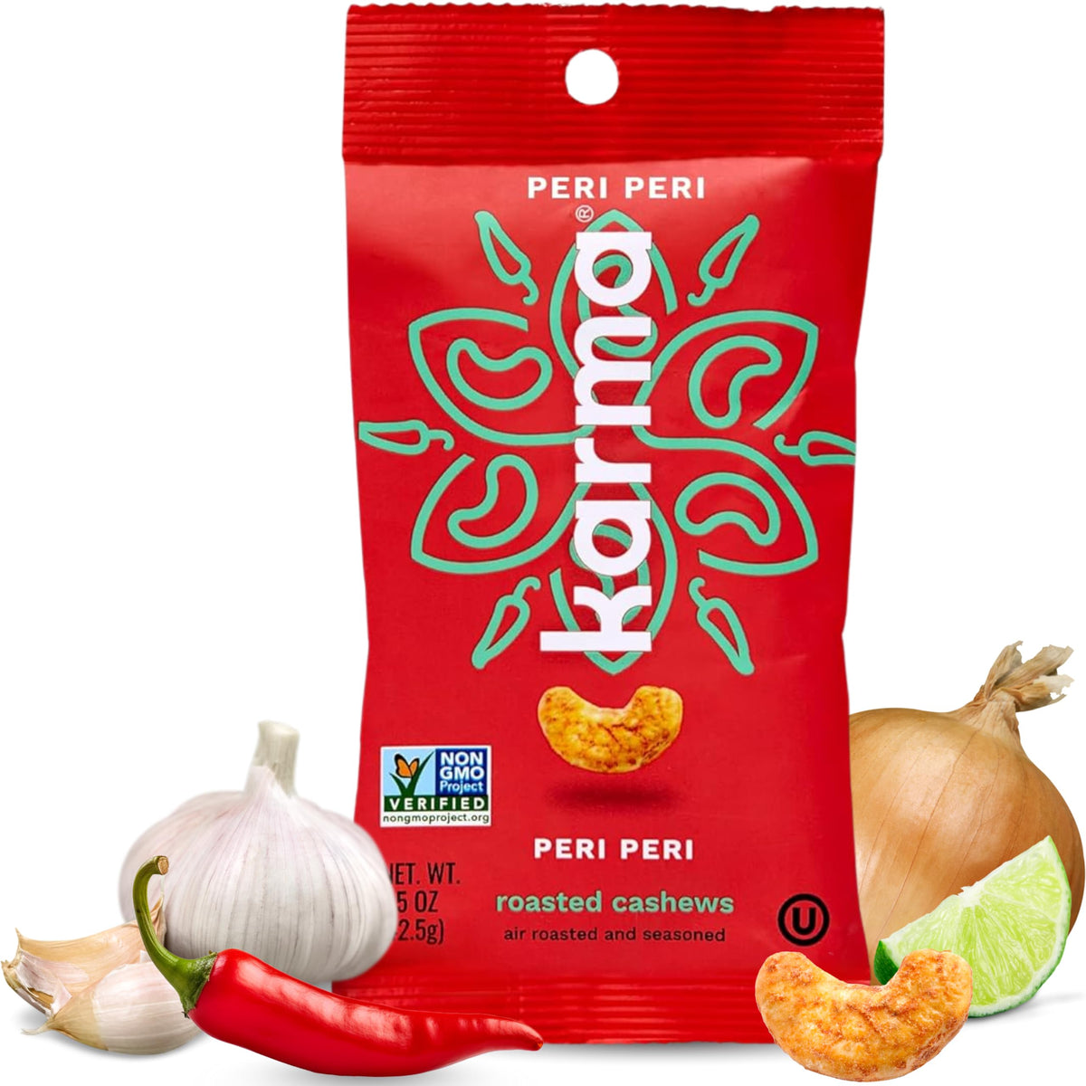 Karma Nuts Peri Peri Chili Spiced Cashews | 1.5 oz 12-Pack | Air Roasted, No Oil | Non-GMO, Gluten-Free, Vegan, Kosher